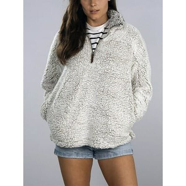 THREAD & SUPPLY Women Sherpa Fleece Pullover Sweater Jacket 1/4 Zip Ivory Sz.S - Thumbnail 3