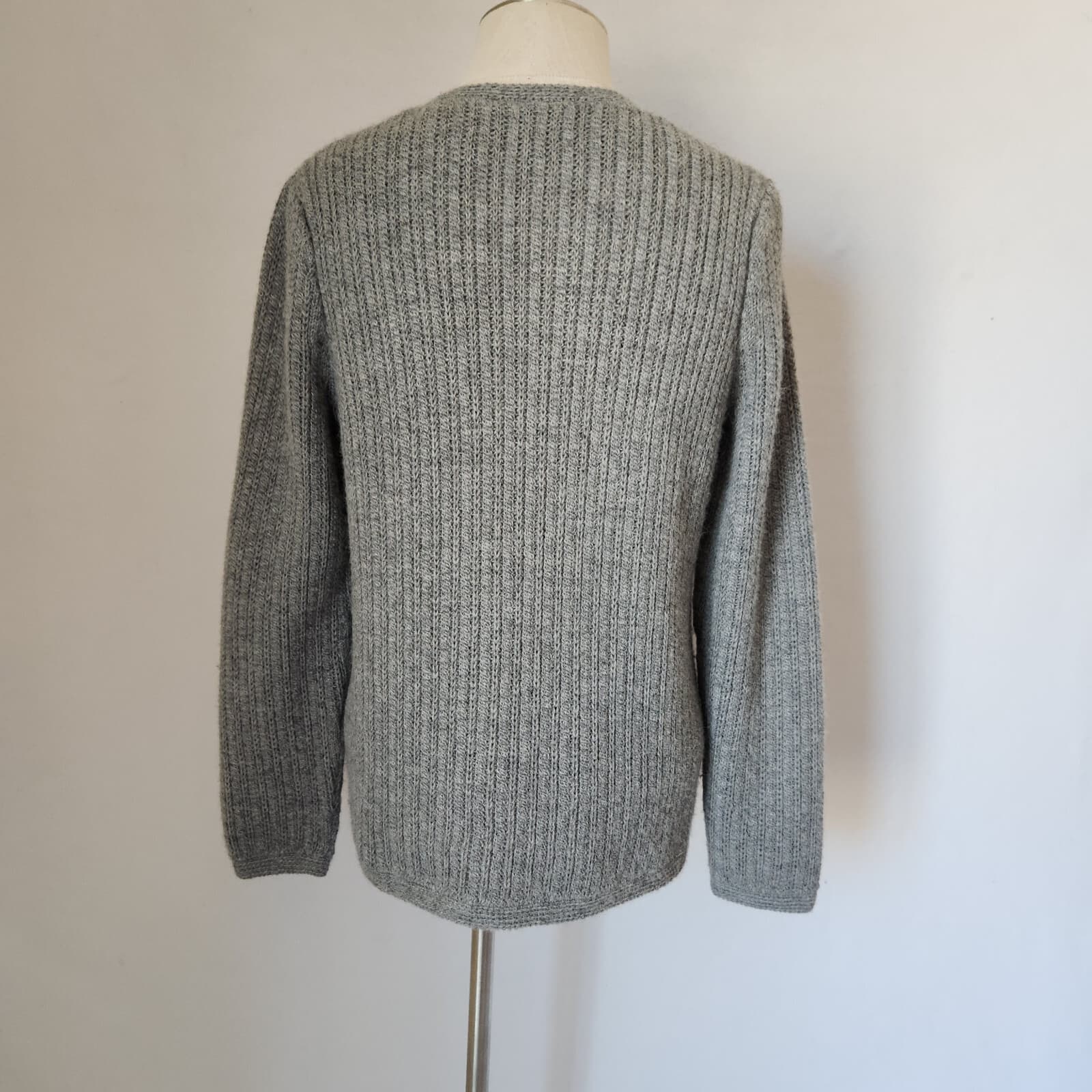 Vintage Peruvian Connection 100% Alpaca Ribbed Knit Cardigan Button Grey Sz.M - Thumbnail 7