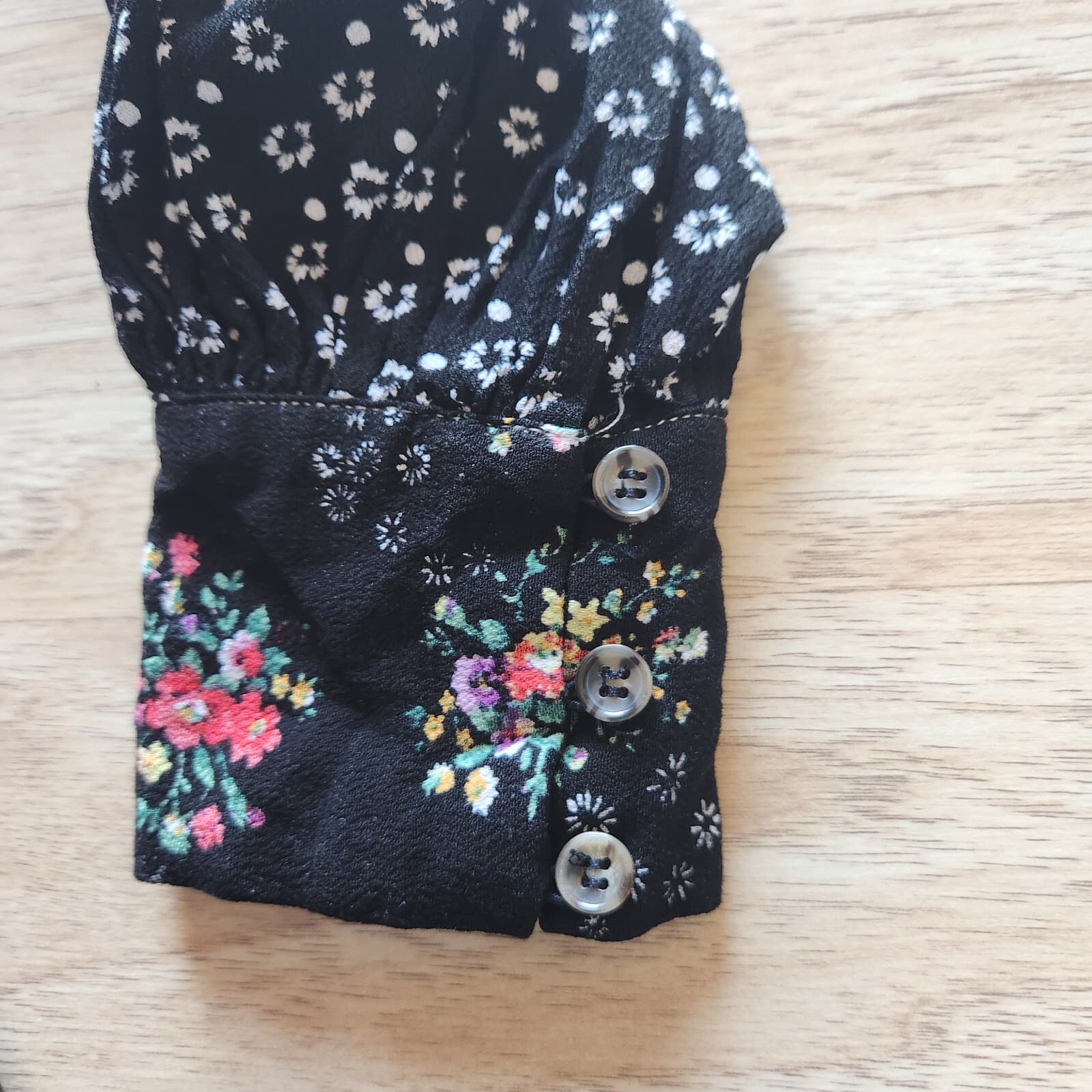 Free People Wonderland Floral A-Line Mini Dress Button Puff Sleeve Black Sz.S - Thumbnail 9