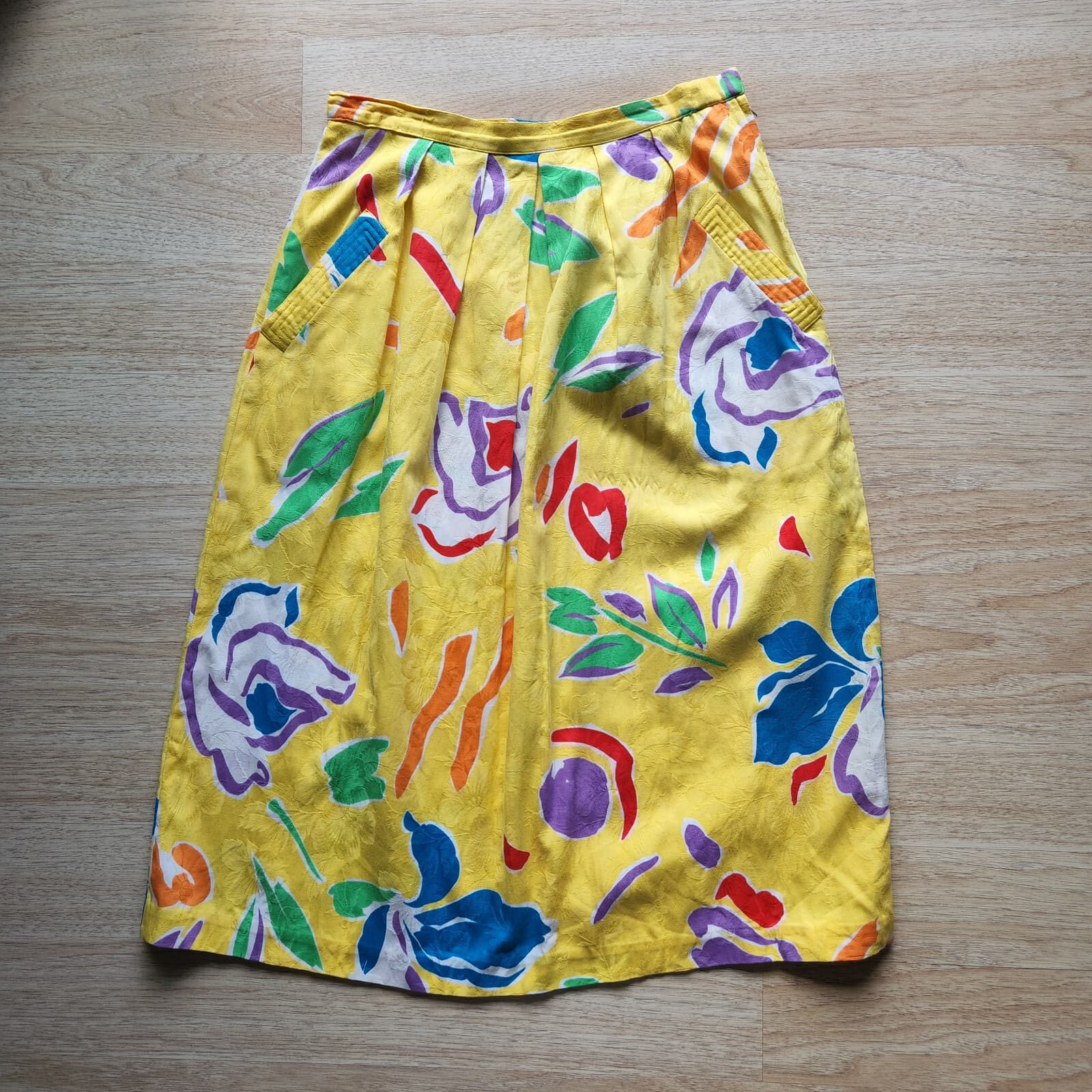 Vintage UMI Collection Floral Pleat Midi Skirt Zip Pocket Multicolor Sz.8 (30") - Thumbnail 4