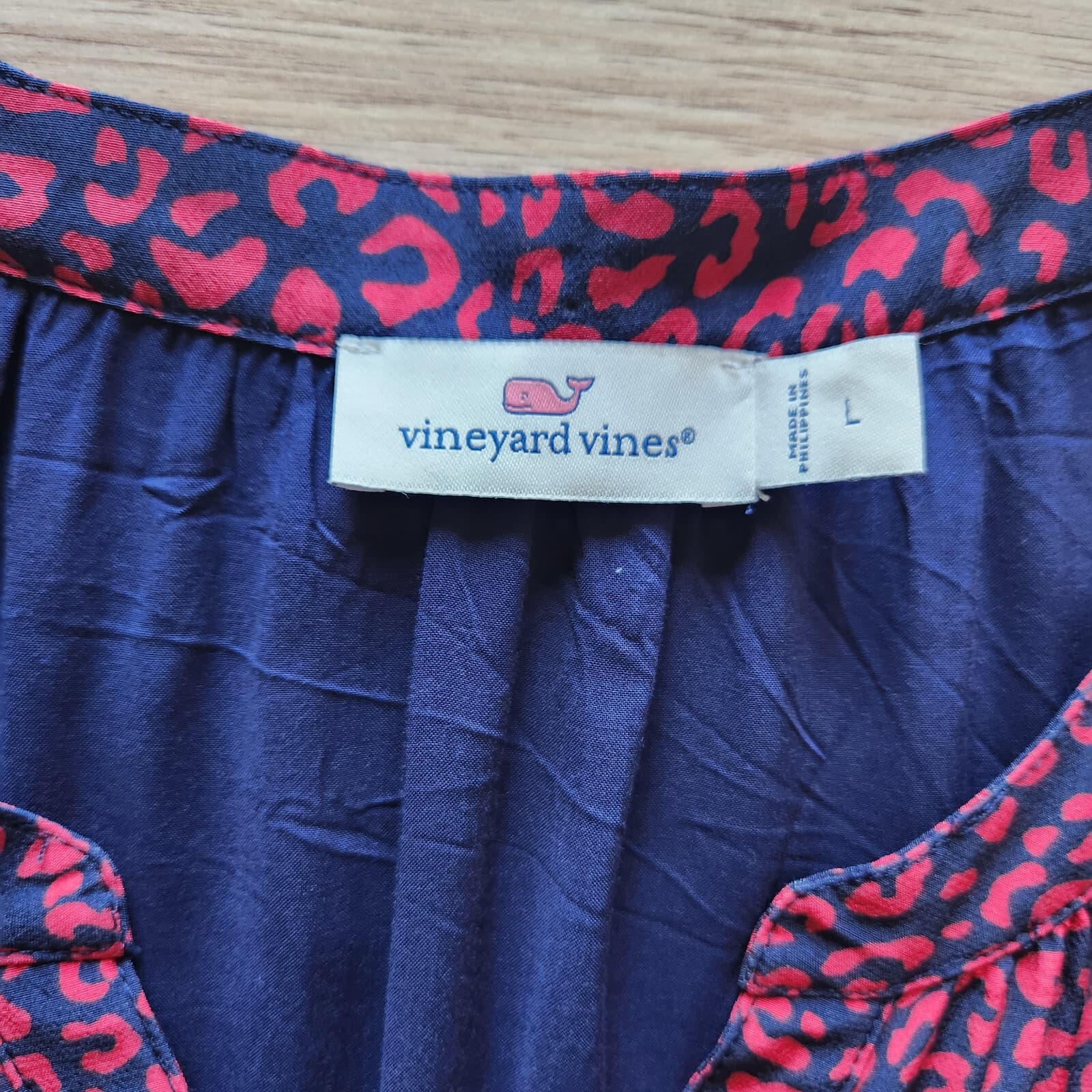 NWoT Vineyard Vines Leopard Tiered Dress Mini Dress Long Sleeve Red Blue Sz.L - Thumbnail 9