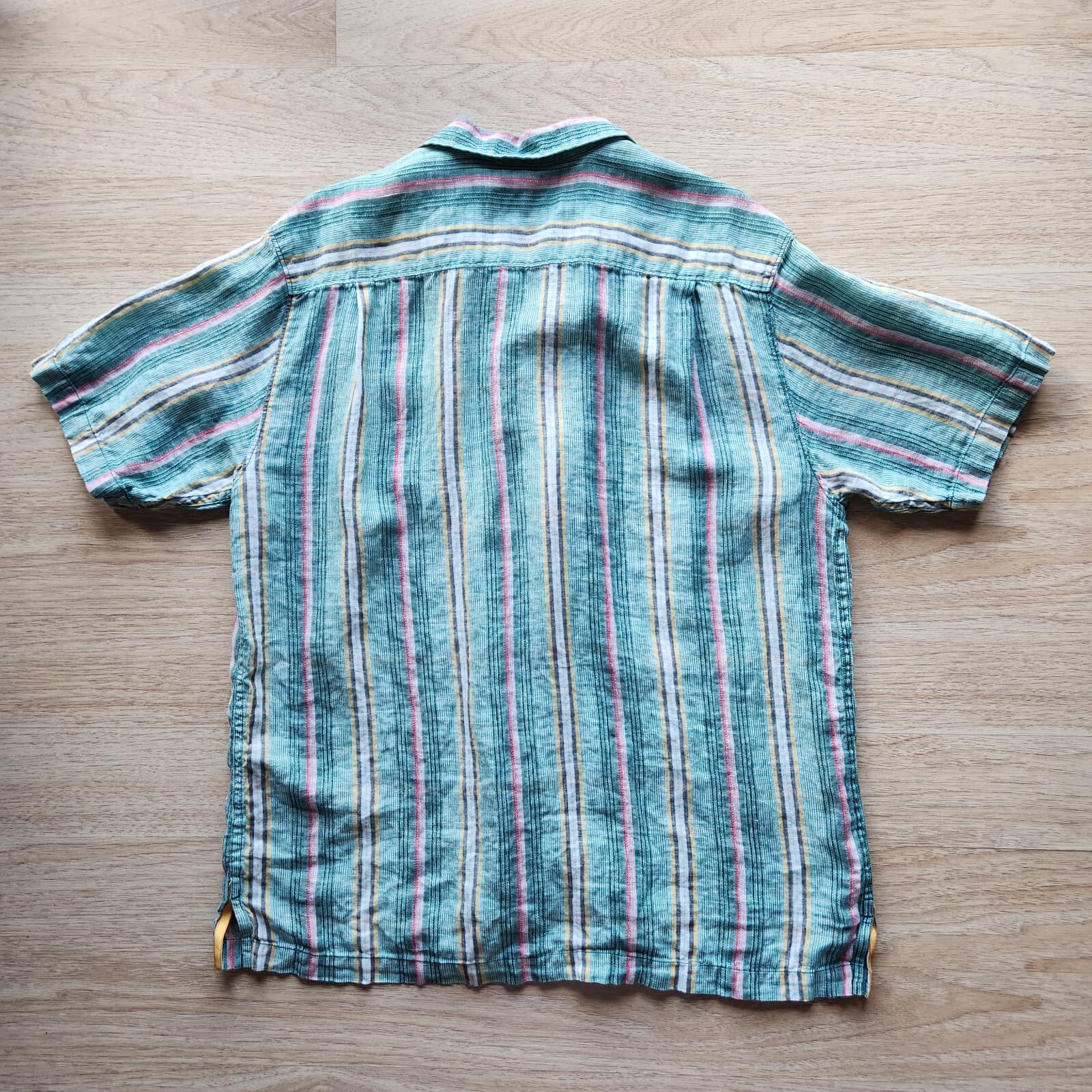 Tommy Bahama 100% Linen Stripe Short Sleeve Shirt Pocket Green Men Sz.L - Thumbnail 3