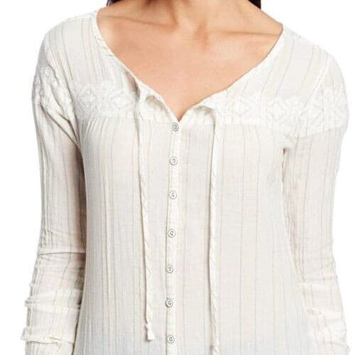 Gramicci Women's L Embroidered Top Button Long Sleeve Cotton White Striped - Thumbnail 3