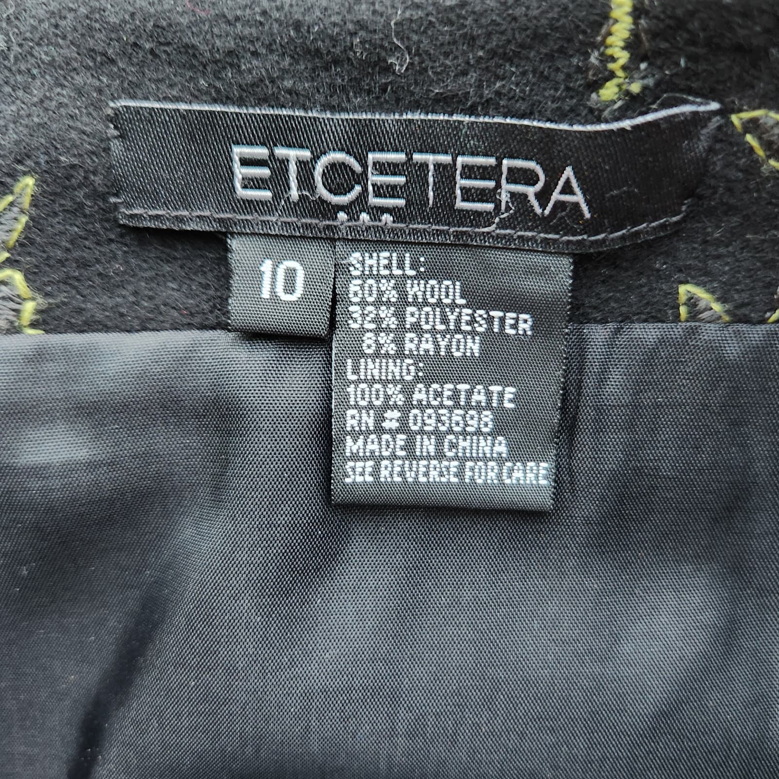 Etcetera Wool Blend Floral Embroidered Pencil Skirt Zip Lined Black Green Sz.10 - Thumbnail 8