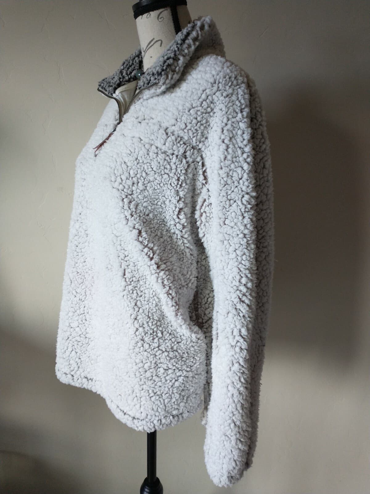 THREAD & SUPPLY Women Sherpa Fleece Pullover Sweater Jacket 1/4 Zip Ivory Sz.S - Thumbnail 6