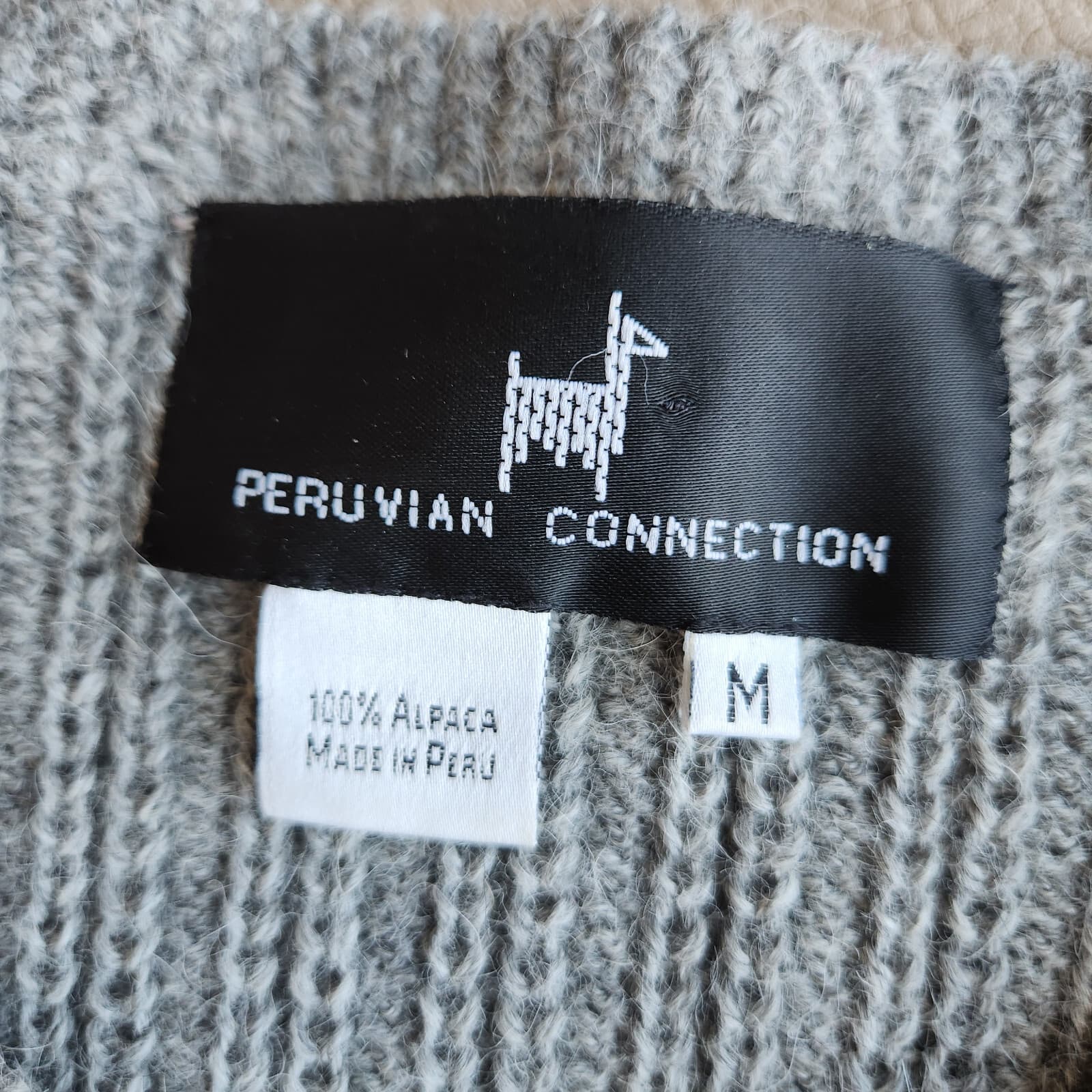 Vintage Peruvian Connection 100% Alpaca Ribbed Knit Cardigan Button Grey Sz.M - Thumbnail 8