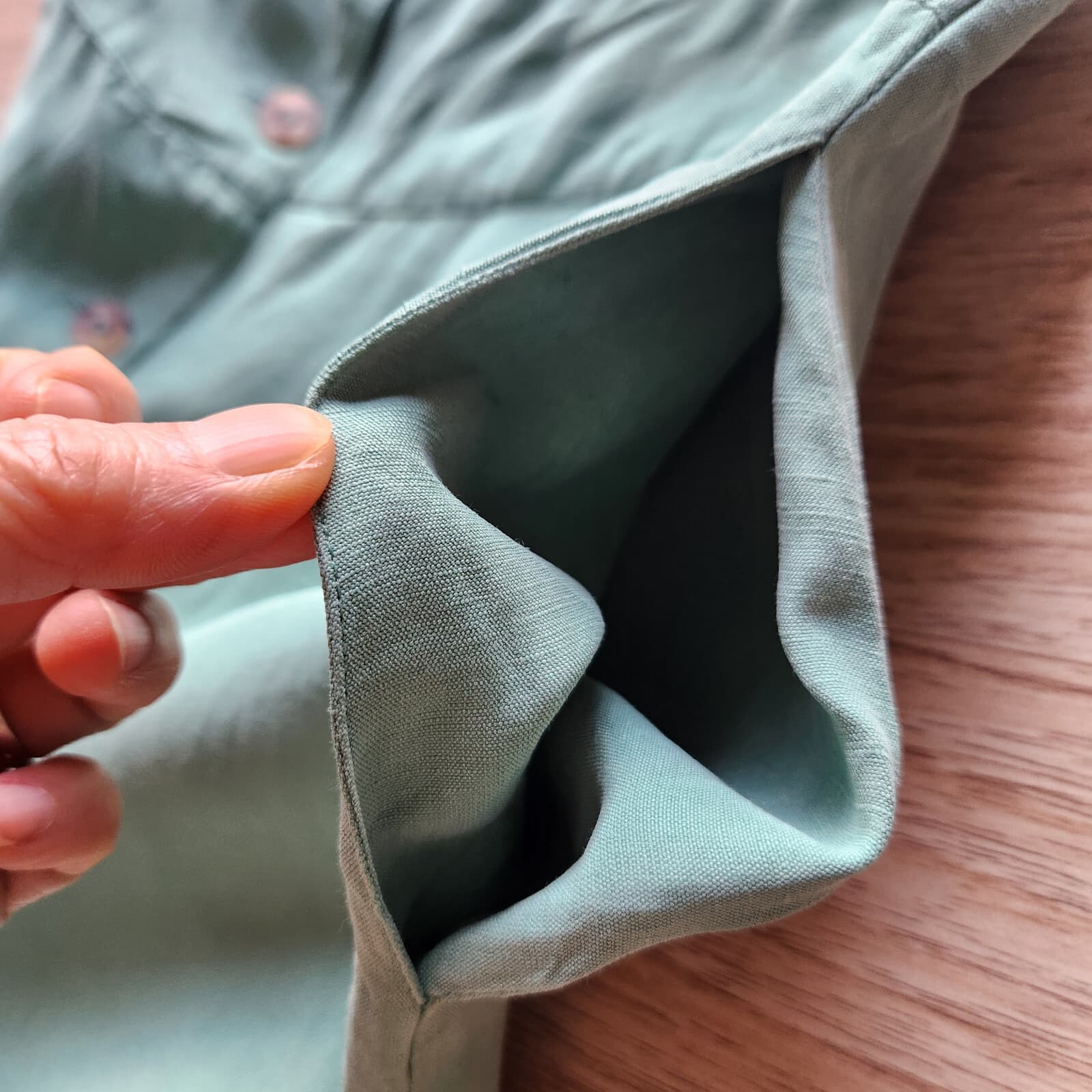 Citron Santa Monica Silk Linen Mother Pearl Button-Front A-Line Skirt Green Sz.S - Thumbnail 5