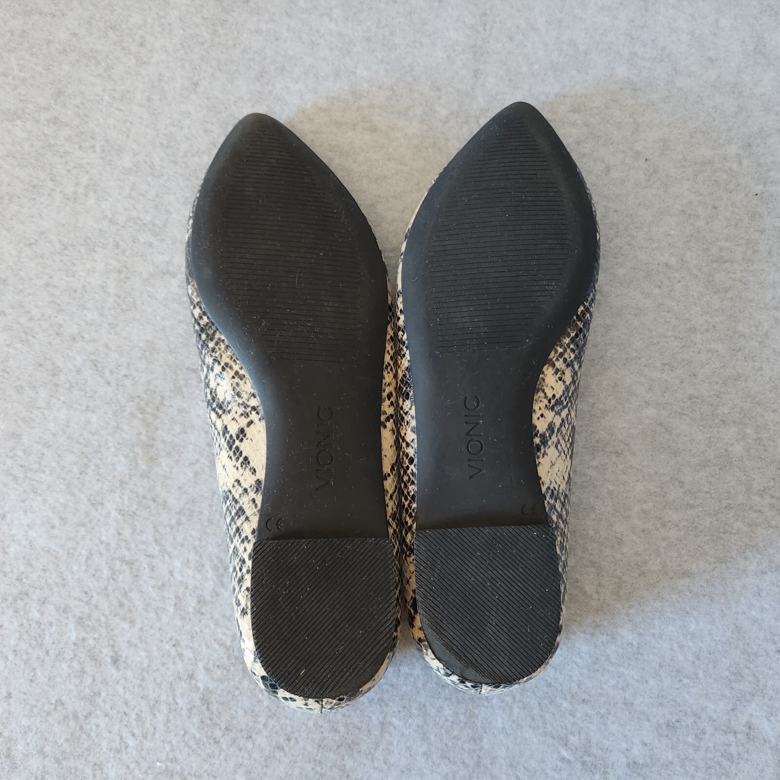 EUC VIONIC Gem Caballo Snakeskin Leather Ballet Flats Slip-On Black Beige US8 - Thumbnail 8