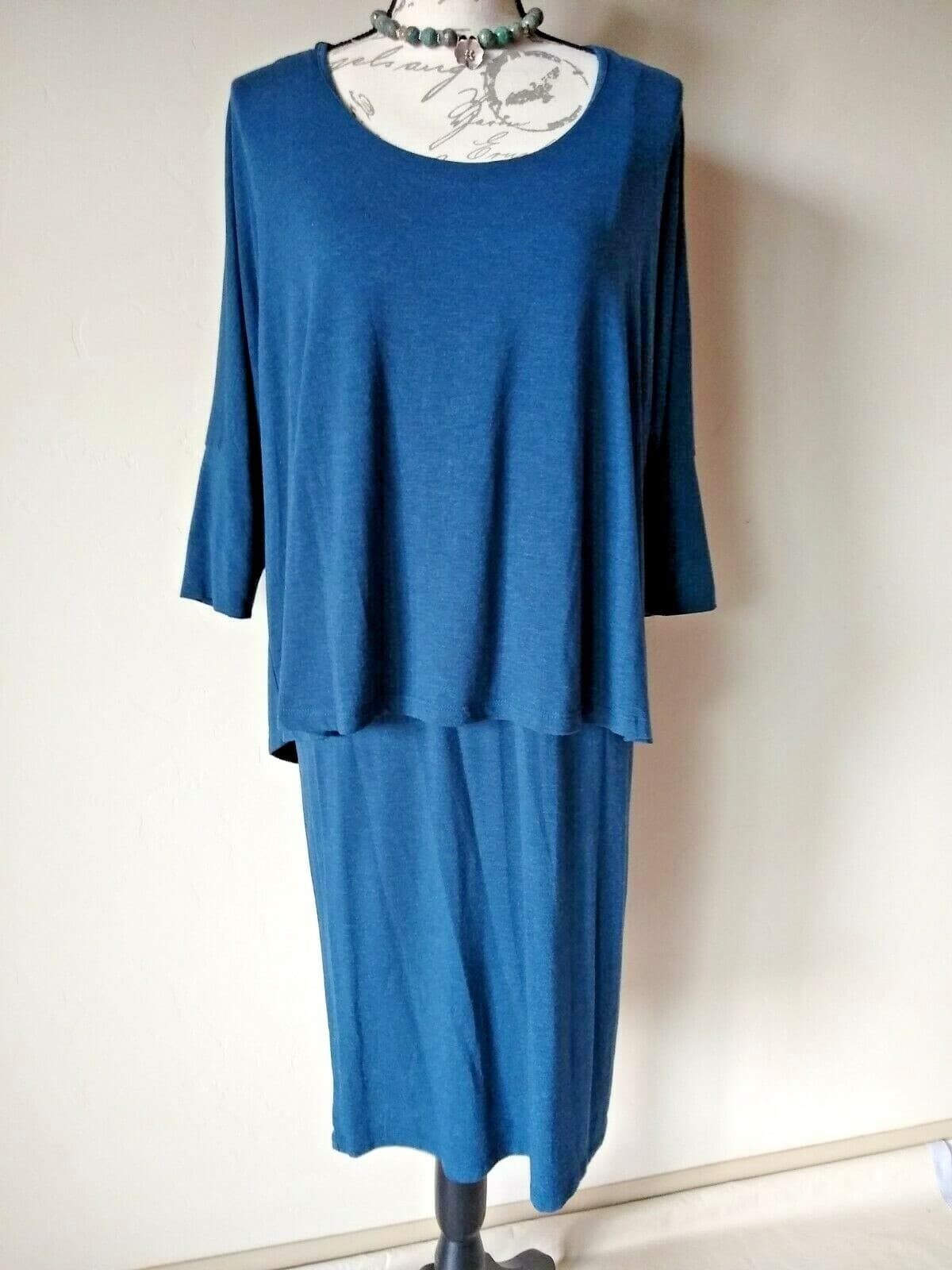 Soft Surroundings Perfect Layer Knit Sheath Dress 3/4 Sleeves Blue Sz.S - Thumbnail 2