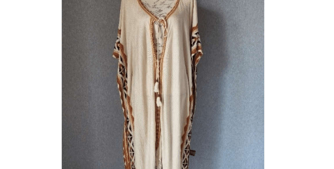 Idol Mind Rush Creek Southwest Aztec Poncho Tassel Fringe Beige Viscose Size S/M - Thumbnail 2