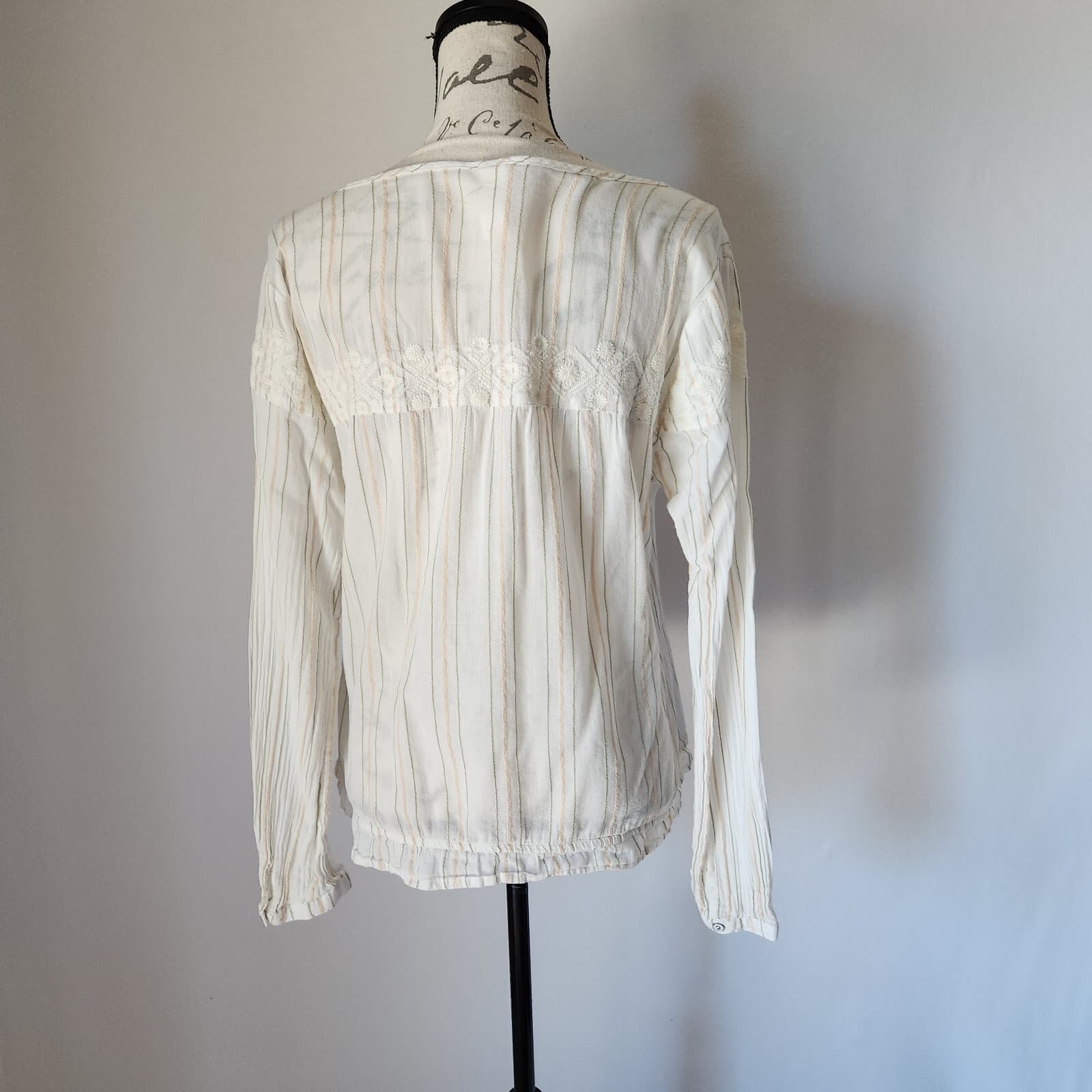 Gramicci Women's L Embroidered Top Button Long Sleeve Cotton White Striped - Thumbnail 7