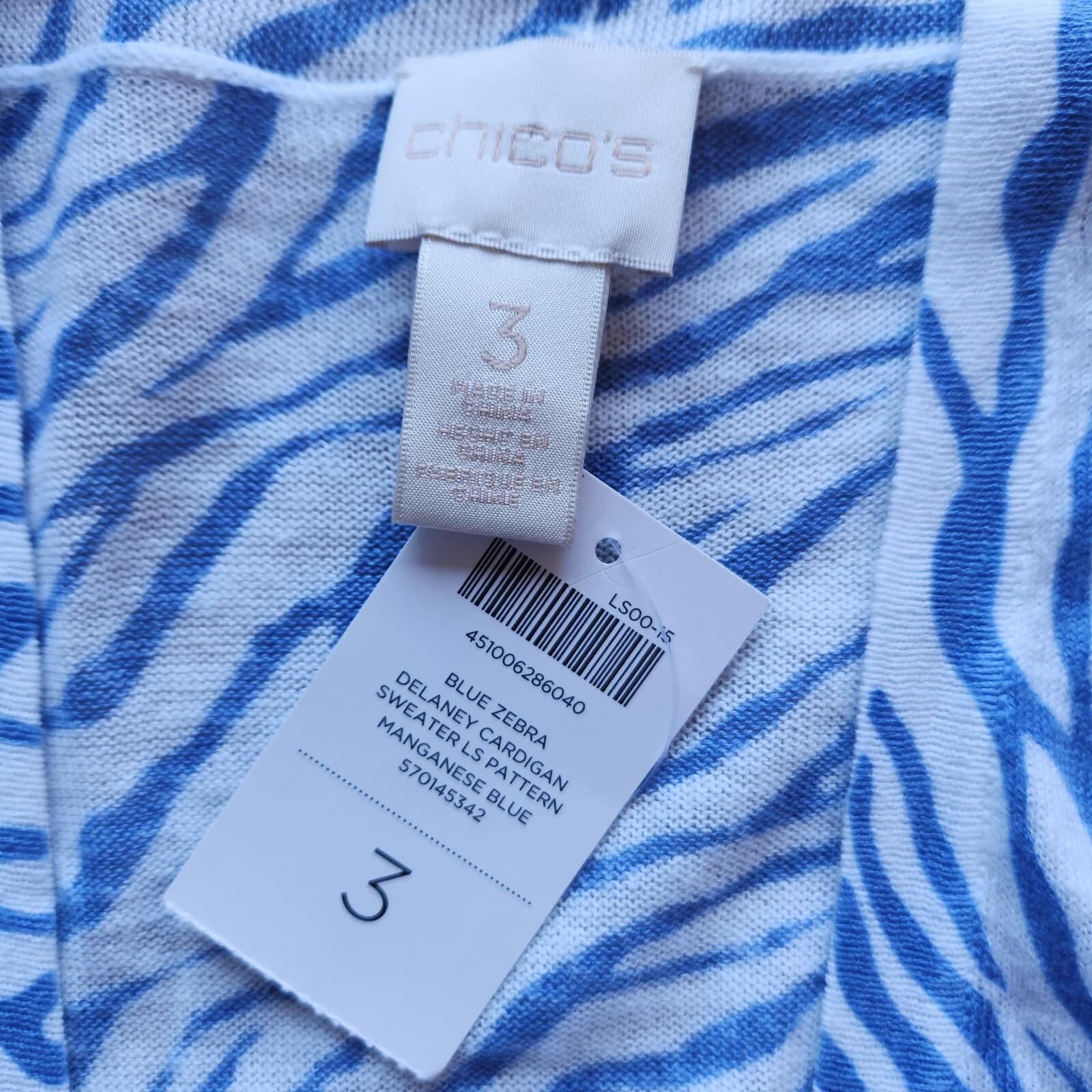 NWT Chico's Linen Blend Blue Zebra Delaney Open Cardigan Long Sleeve Size 3 (XL) - Thumbnail 8