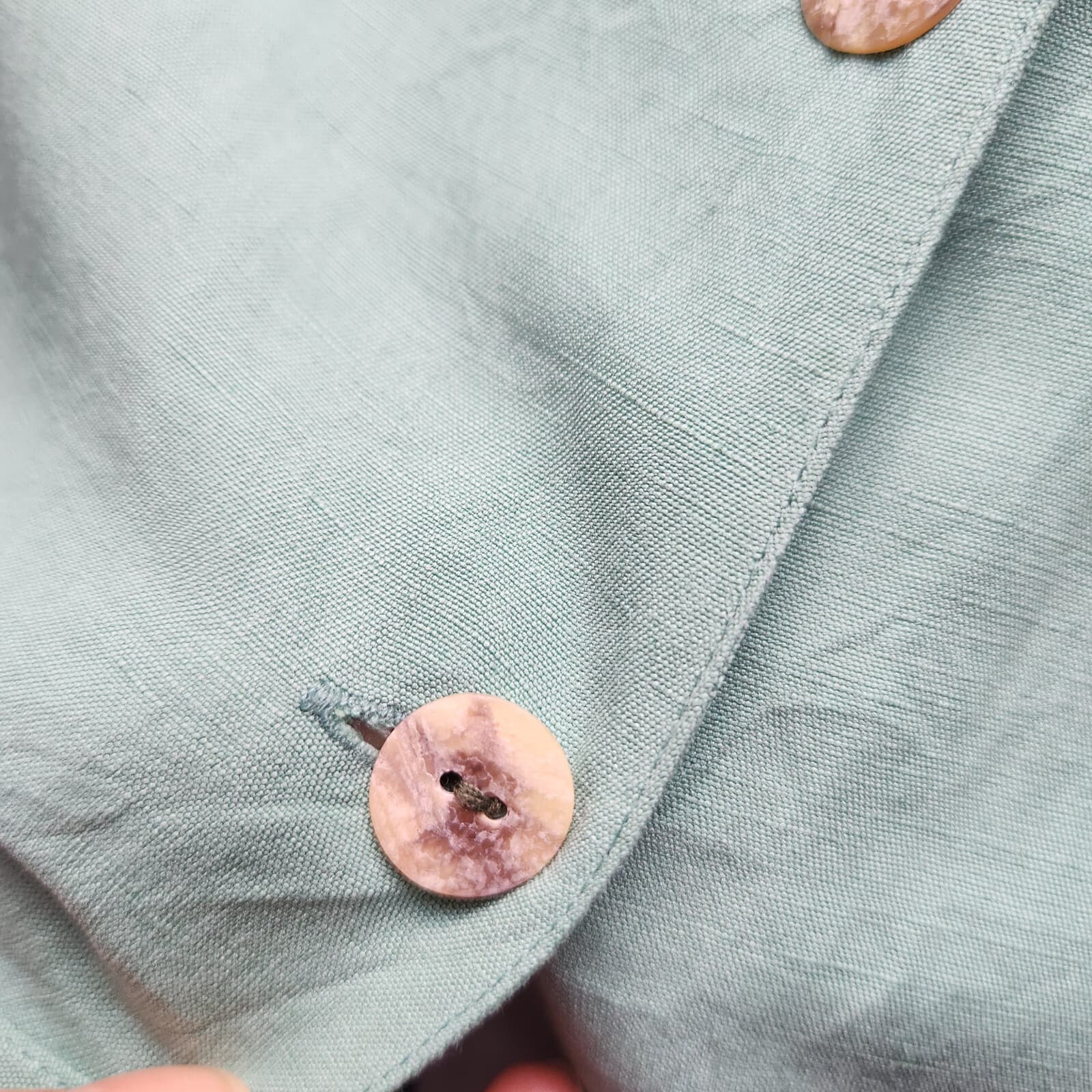 Citron Santa Monica Silk Linen Mother Pearl Button-Front A-Line Skirt Green Sz.S - Thumbnail 6