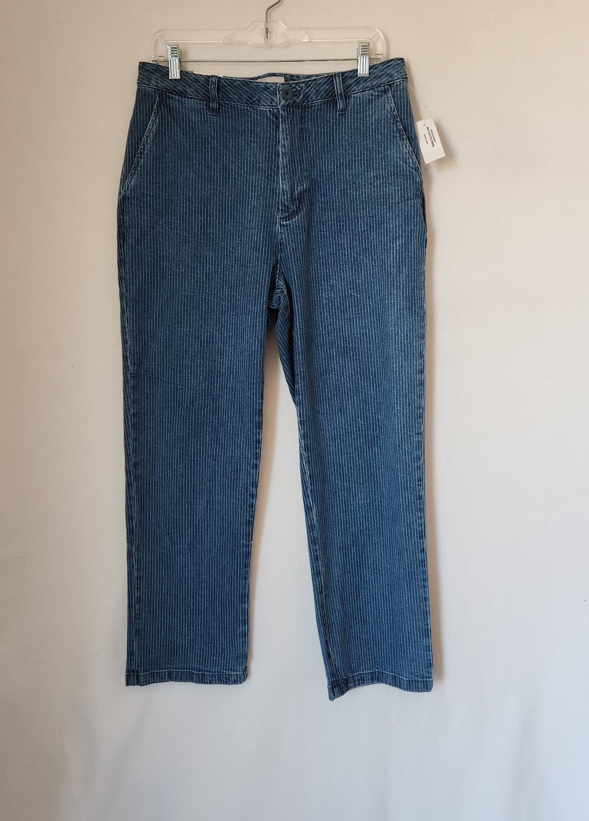 NWT BRIXTON $89 Victory Straight Leg Pants Pin-Stripe Blue White Denim Womens 31 - Thumbnail 2