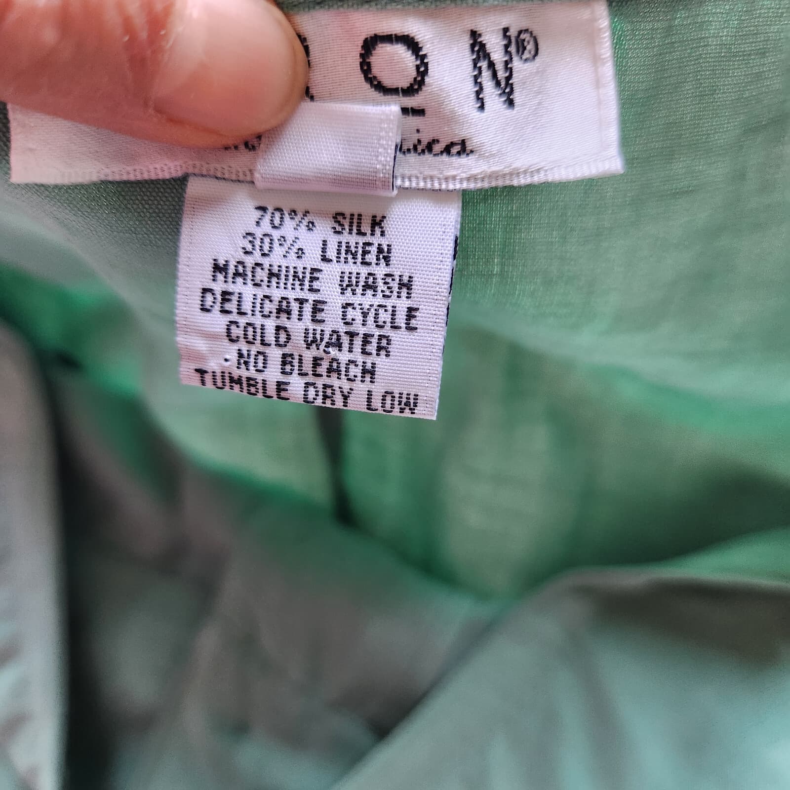 Citron Santa Monica Silk Linen Mother Pearl Button-Front A-Line Skirt Green Sz.S - Thumbnail 8