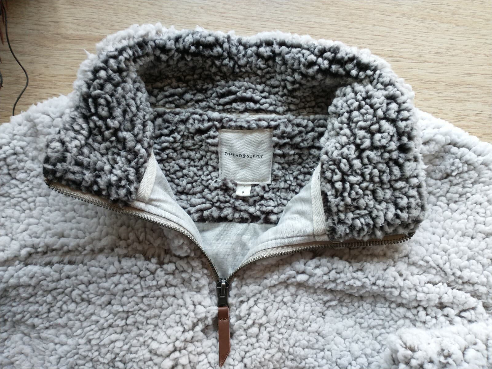 THREAD & SUPPLY Women Sherpa Fleece Pullover Sweater Jacket 1/4 Zip Ivory Sz.S - Thumbnail 8
