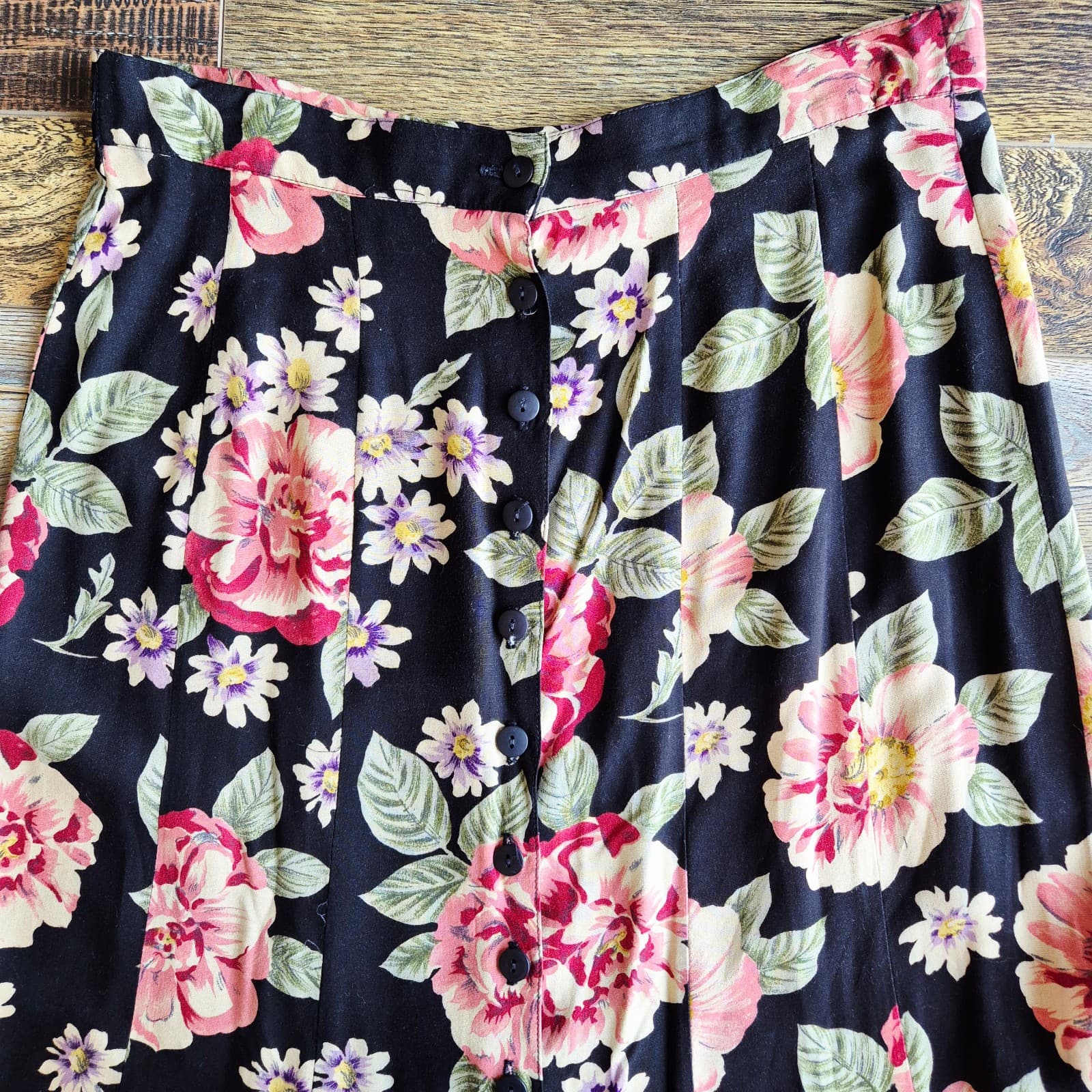 Vintage Compagnie Internationale Express USA Floral Button-Front Maxi Skirt Sz.M - Thumbnail 6