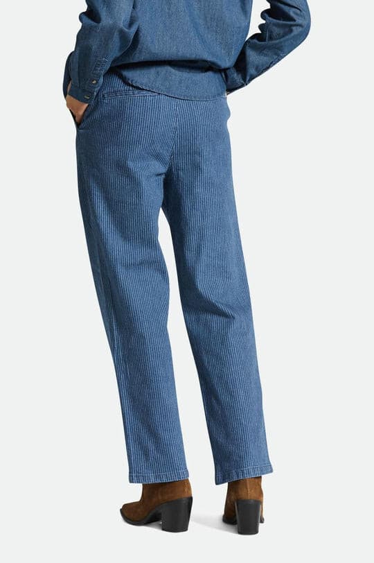 NWT BRIXTON $89 Victory Straight Leg Pants Pin-Stripe Blue White Denim Womens 31 - Thumbnail 9
