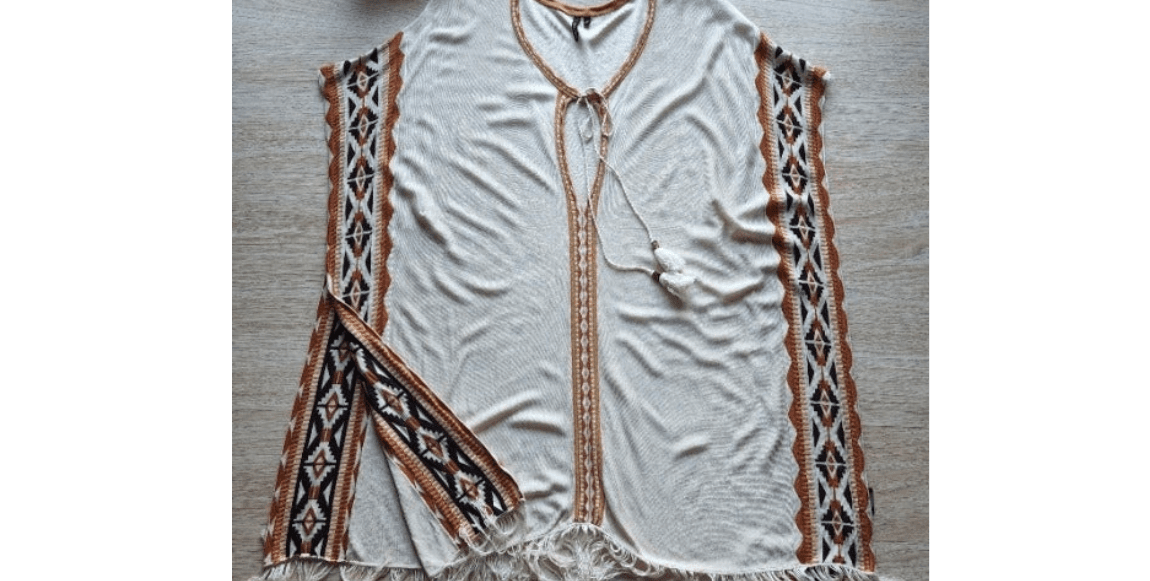 Idol Mind Rush Creek Southwest Aztec Poncho Tassel Fringe Beige Viscose Size S/M - Thumbnail 4