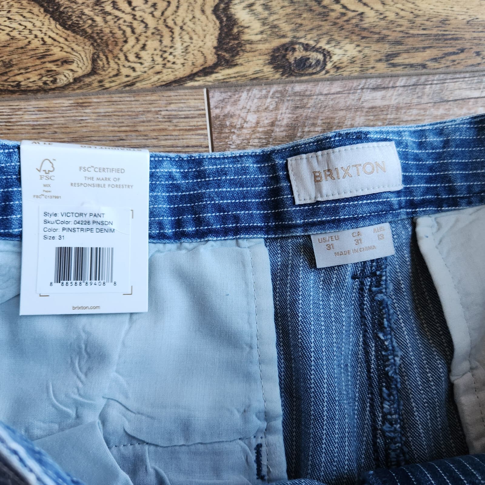 NWT BRIXTON $89 Victory Straight Leg Pants Pin-Stripe Blue White Denim Womens 31 - Thumbnail 10