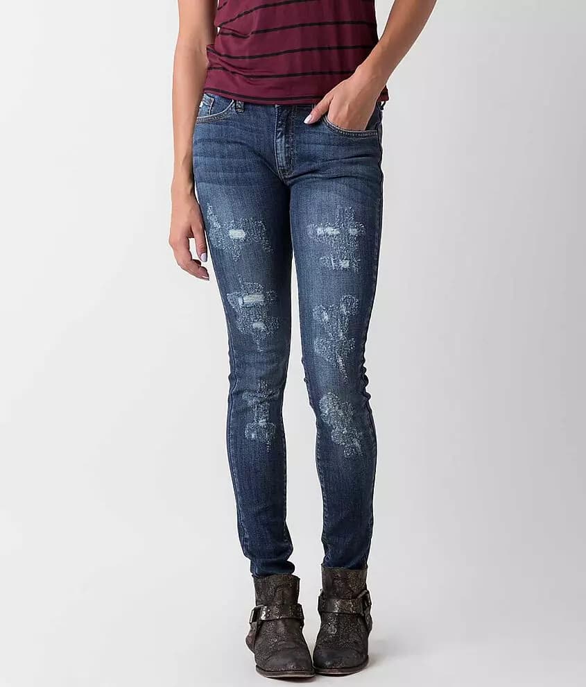 KanCan Mid Rise Destressed Skinny Jeans Zip Stretch Cotton Blend Blue Women 26 - Thumbnail 4