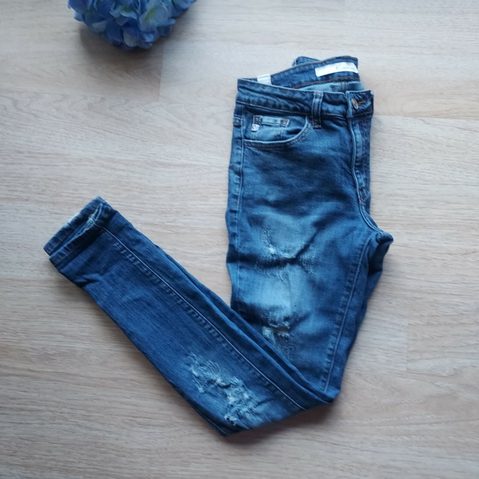 KanCan Mid Rise Destressed Skinny Jeans Zip Stretch Cotton Blend Blue Women 26 - Thumbnail 3