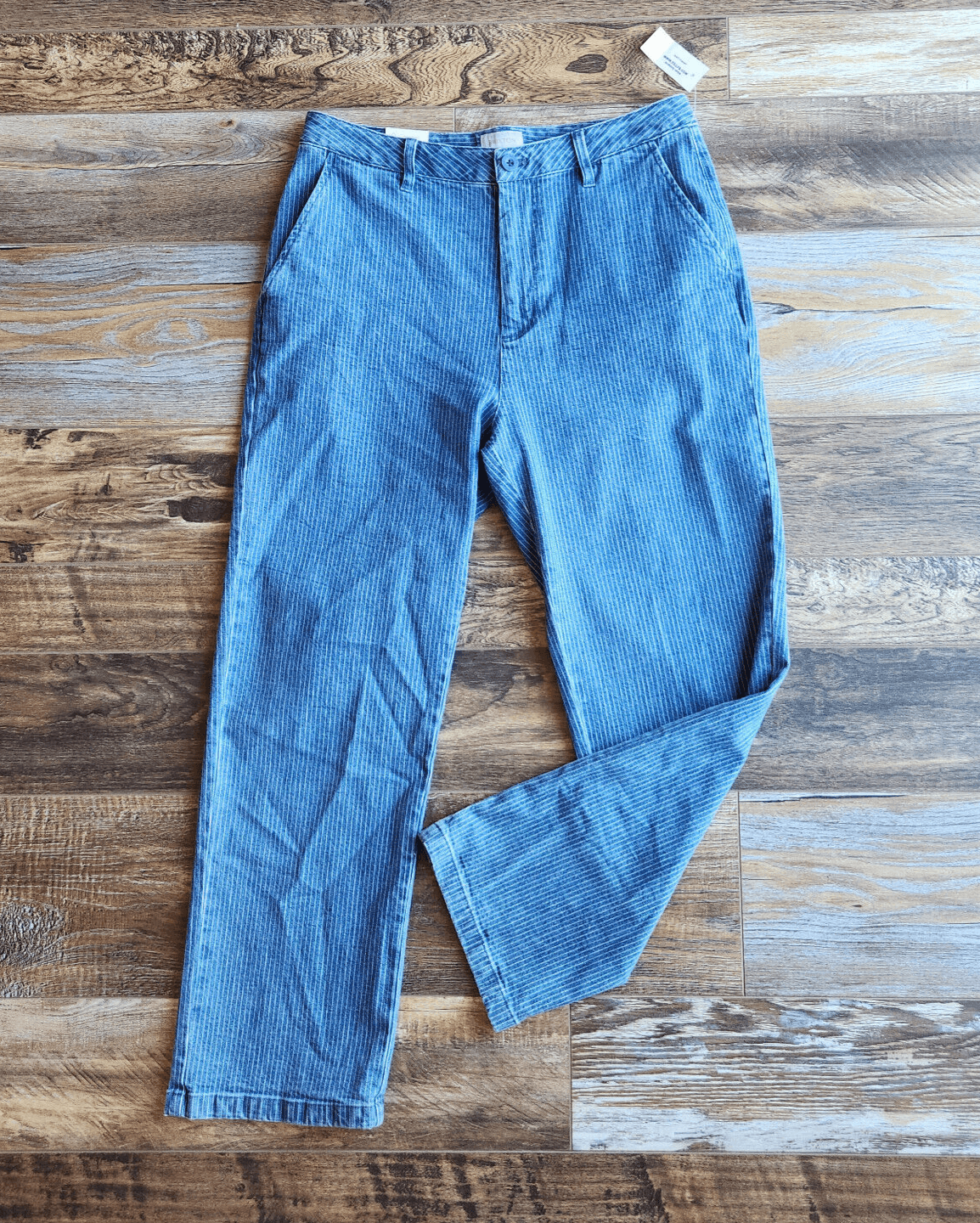 NWT BRIXTON $89 Victory Straight Leg Pants Pin-Stripe Blue White Denim Womens 31 - Thumbnail 4