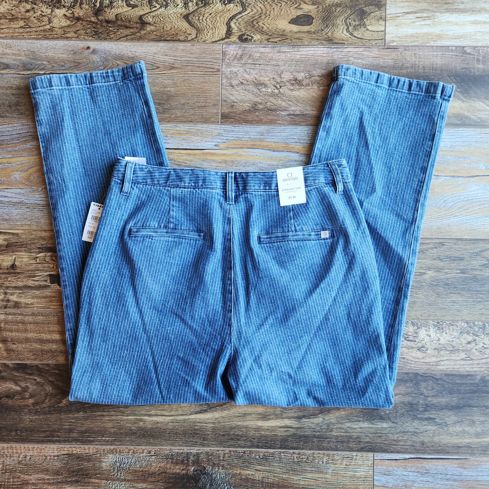 NWT BRIXTON $89 Victory Straight Leg Pants Pin-Stripe Blue White Denim Womens 31 - Thumbnail 8