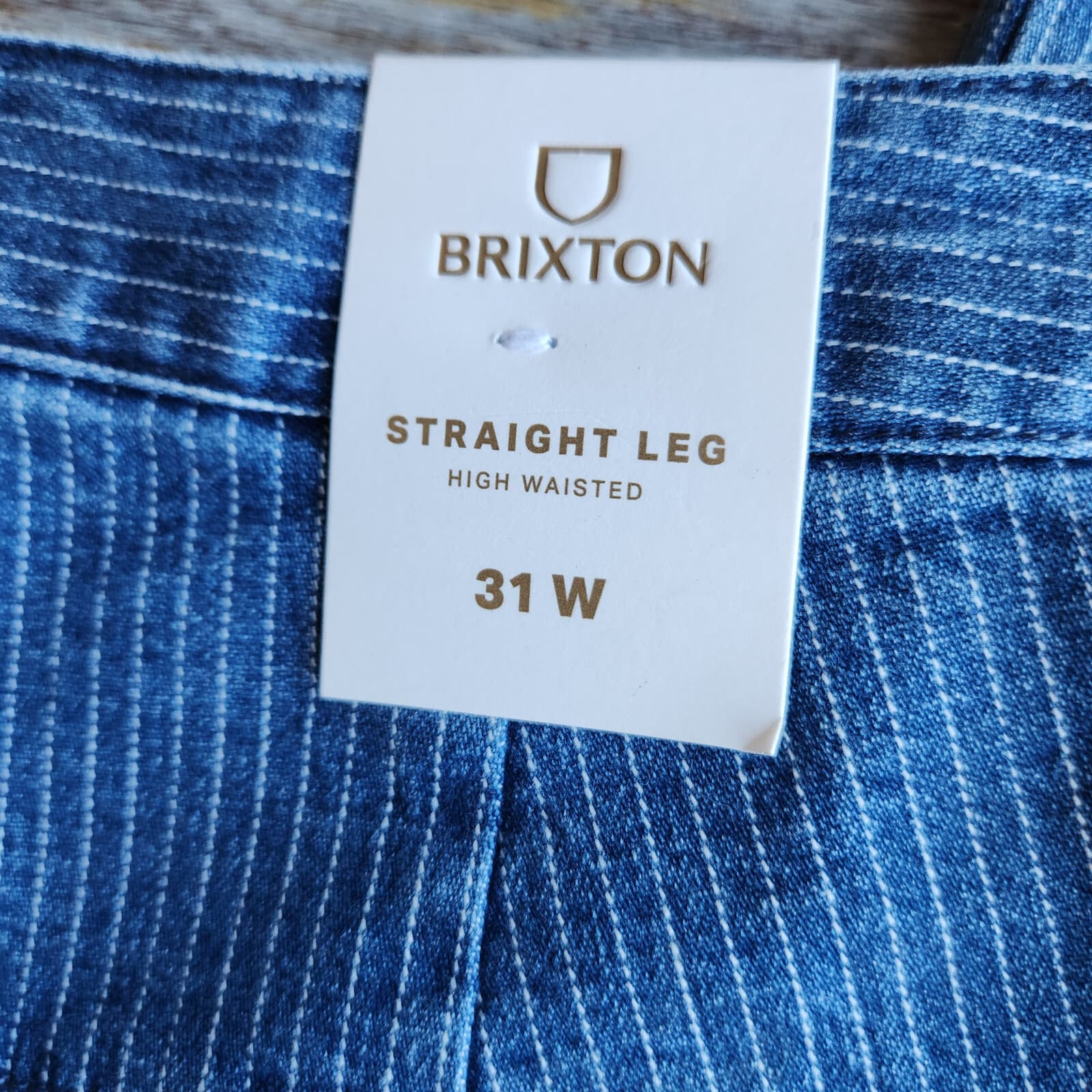 NWT BRIXTON $89 Victory Straight Leg Pants Pin-Stripe Blue White Denim Womens 31 - Thumbnail 13
