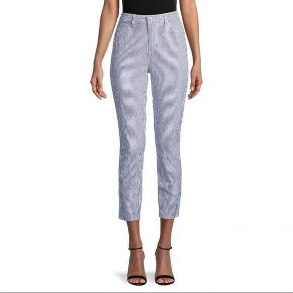 L'Agence Mandy High Rise Skinny Crop Pants Cotton Stripe Blue White Women's 28 - Thumbnail 2