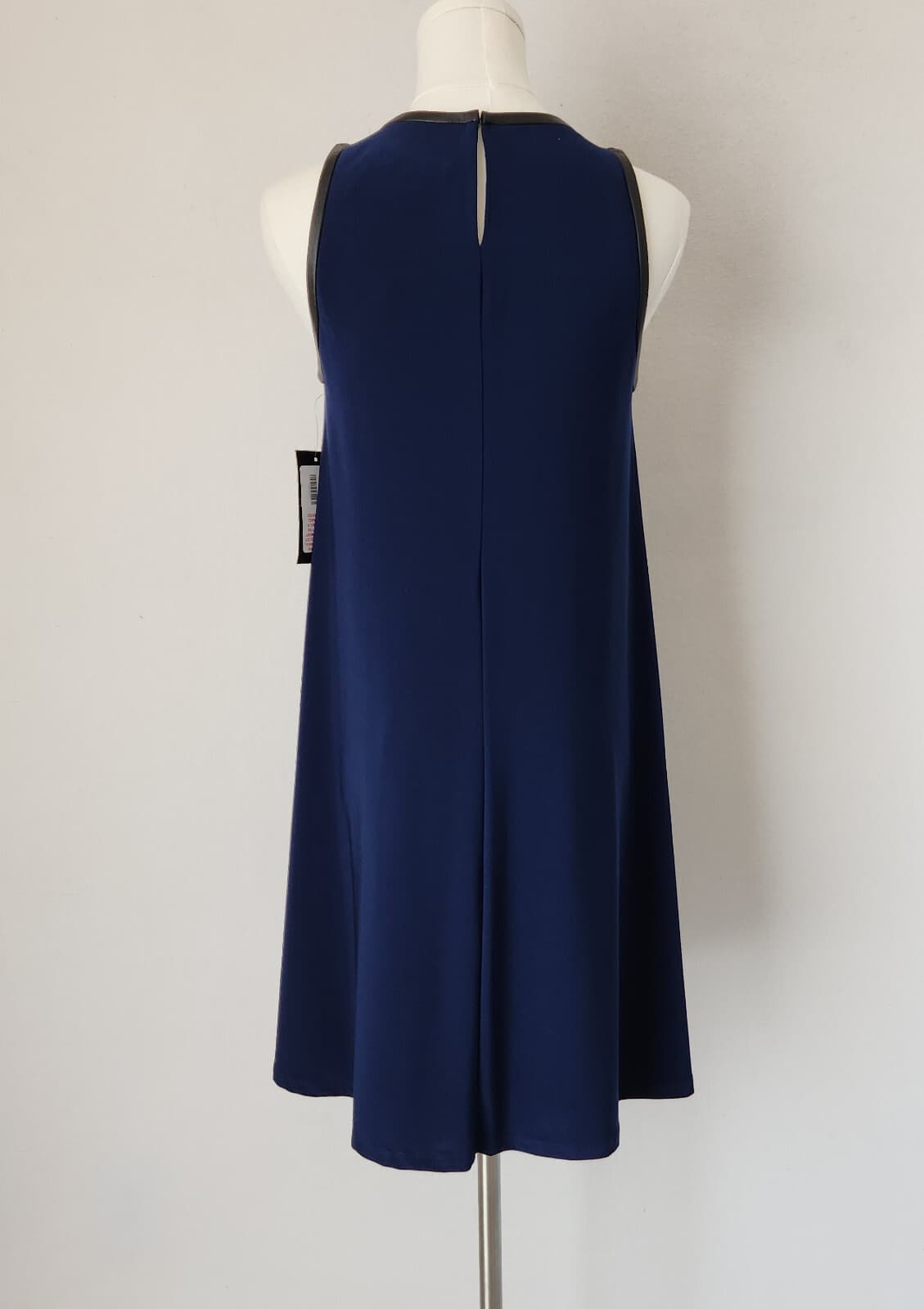 NWT Lauren Ralph Lauren $129 Jersey Swing Sleeveless Dress Leather Trim Navy 4 - Thumbnail 7
