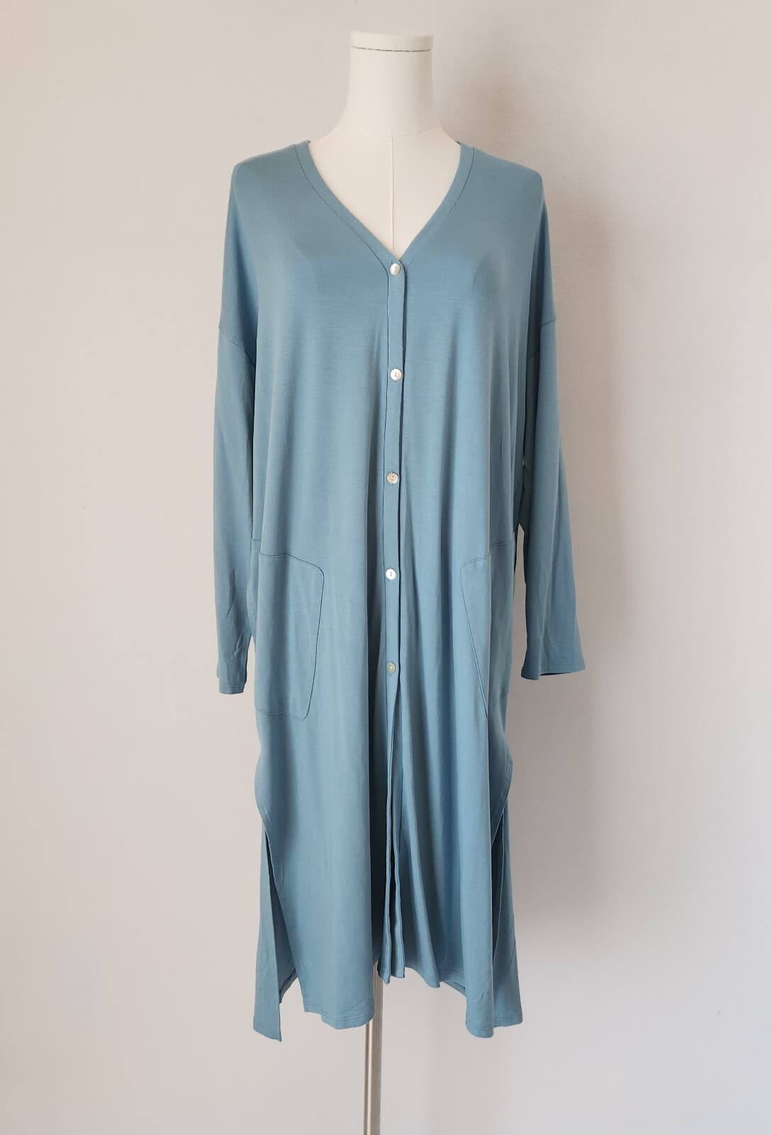 NWT Marla Wynne Layers Tunic Midi Dress Long Sleeve Button Pocket Knit Blue XL - Thumbnail 2