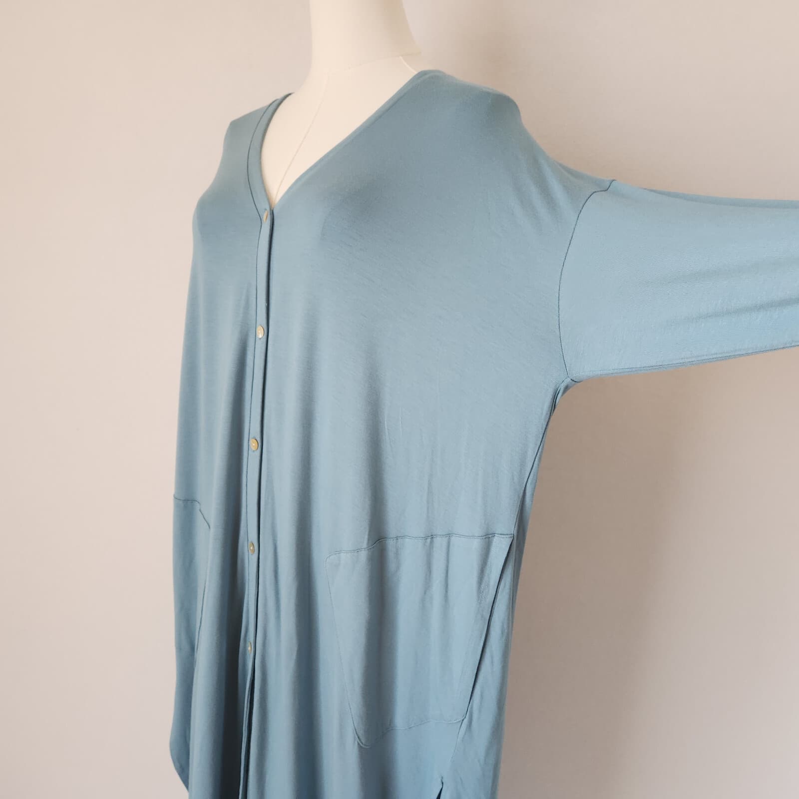 NWT Marla Wynne Layers Tunic Midi Dress Long Sleeve Button Pocket Knit Blue XL - Thumbnail 3