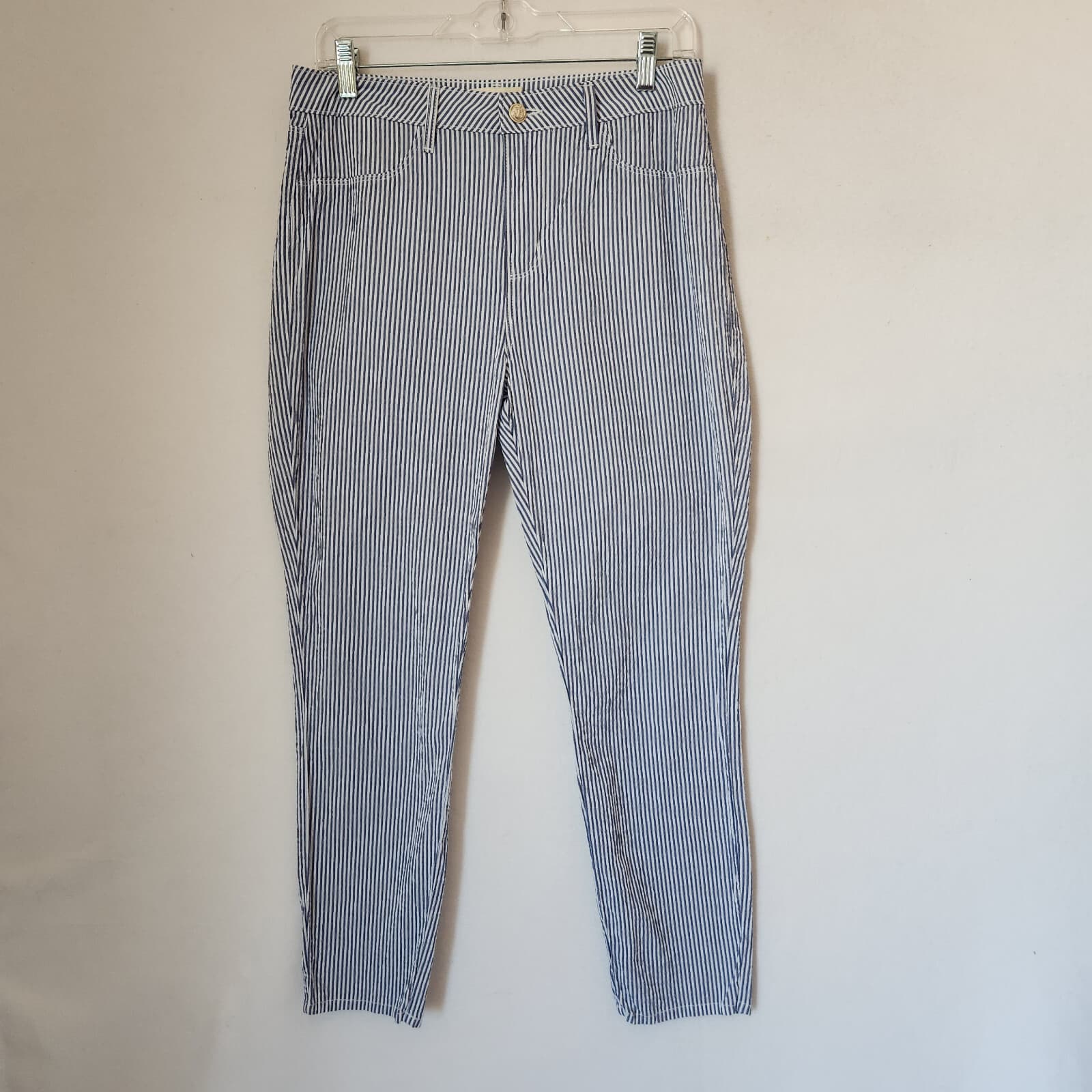L'Agence Mandy High Rise Skinny Crop Pants Cotton Stripe Blue White Women's 28 - Thumbnail 3