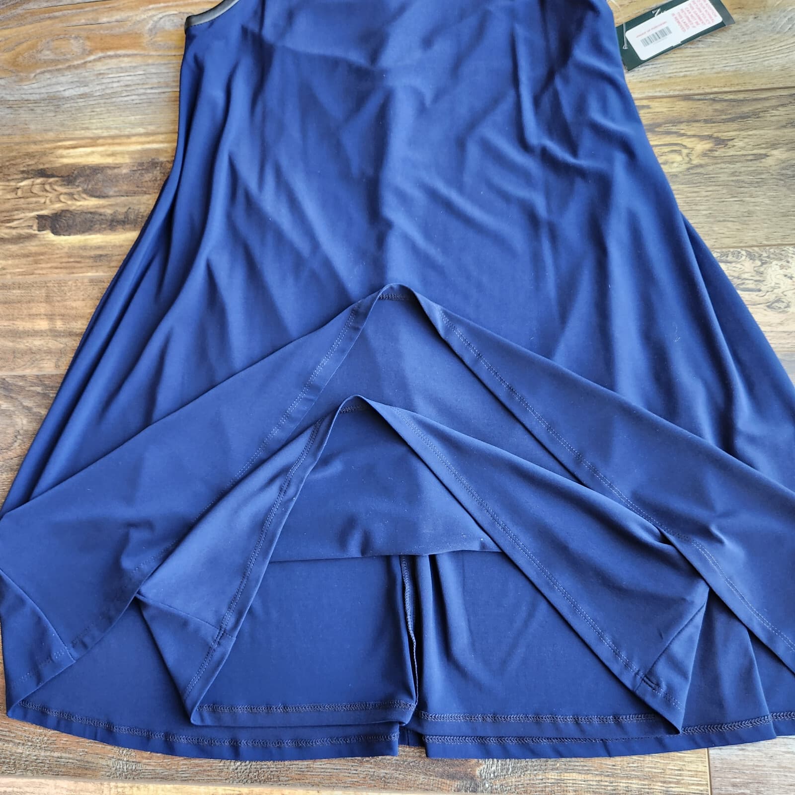 NWT Lauren Ralph Lauren $129 Jersey Swing Sleeveless Dress Leather Trim Navy 4 - Thumbnail 9