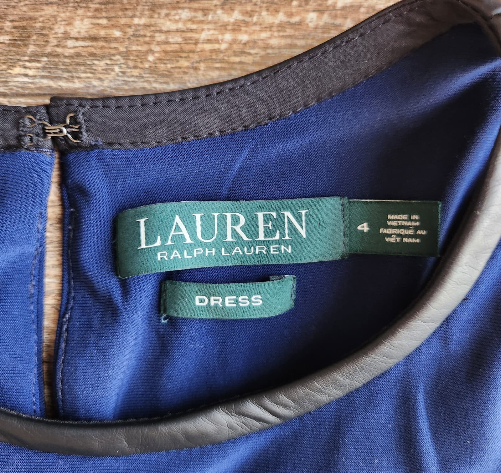 NWT Lauren Ralph Lauren $129 Jersey Swing Sleeveless Dress Leather Trim Navy 4 - Thumbnail 10