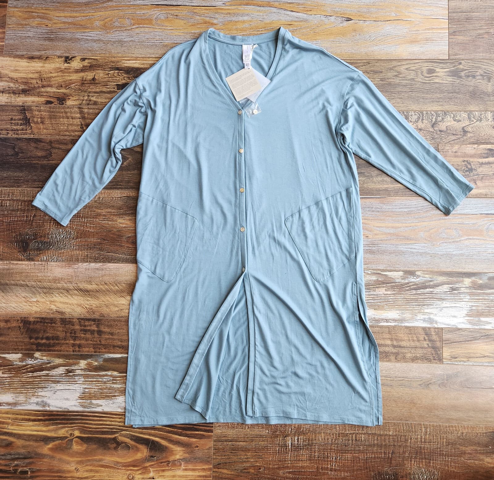 NWT Marla Wynne Layers Tunic Midi Dress Long Sleeve Button Pocket Knit Blue XL - Thumbnail 6