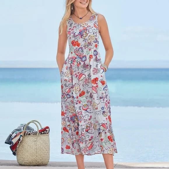 Sundance 100% Silk Floral Light as Air Dress Sleeveless Pocket Multicolor Sz.S - Thumbnail 3