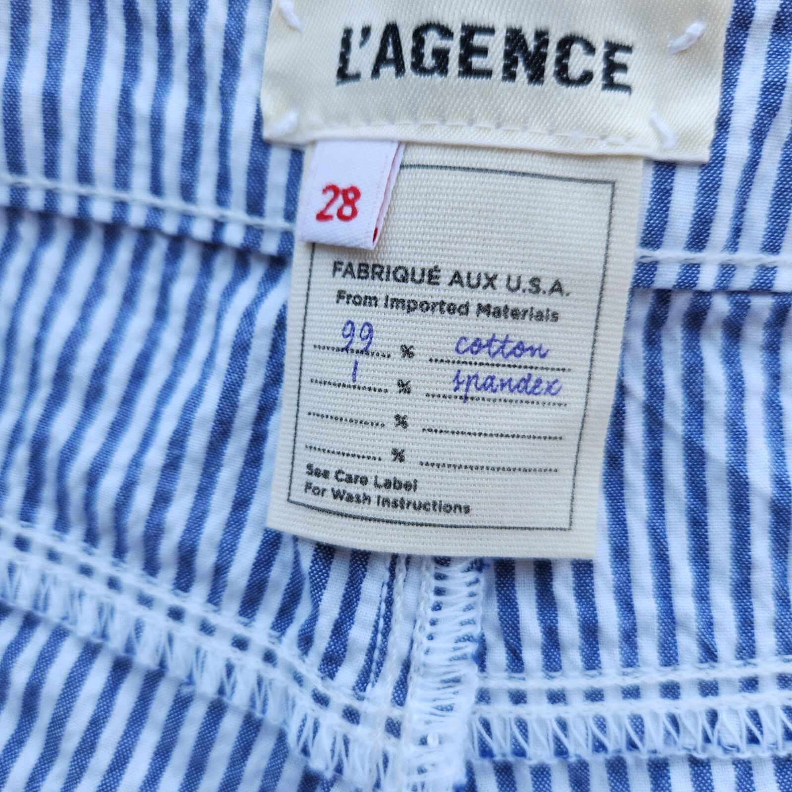 L'Agence Mandy High Rise Skinny Crop Pants Cotton Stripe Blue White Women's 28 - Thumbnail 8