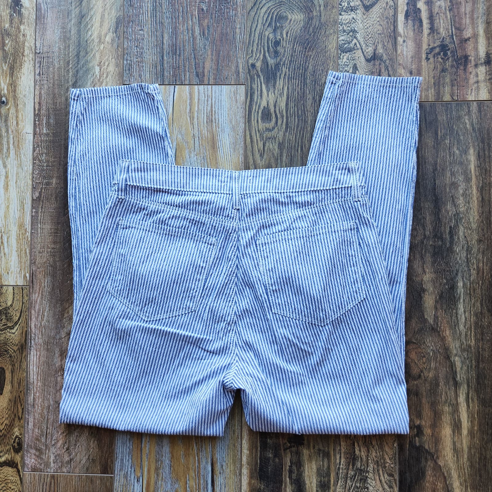 L'Agence Mandy High Rise Skinny Crop Pants Cotton Stripe Blue White Women's 28 - Thumbnail 6
