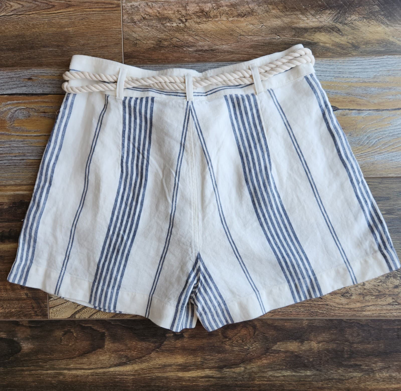 Polo Ralph Lauren Belt Indigo-Dyed Linen Pleated 3" Short Stripe Beige Blue Sz.8 - Thumbnail 6