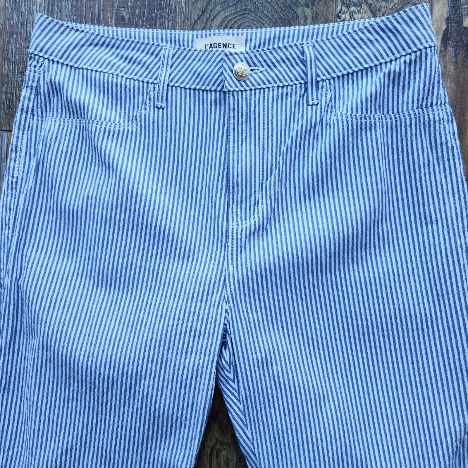 L'Agence Mandy High Rise Skinny Crop Pants Cotton Stripe Blue White Women's 28 - Thumbnail 4