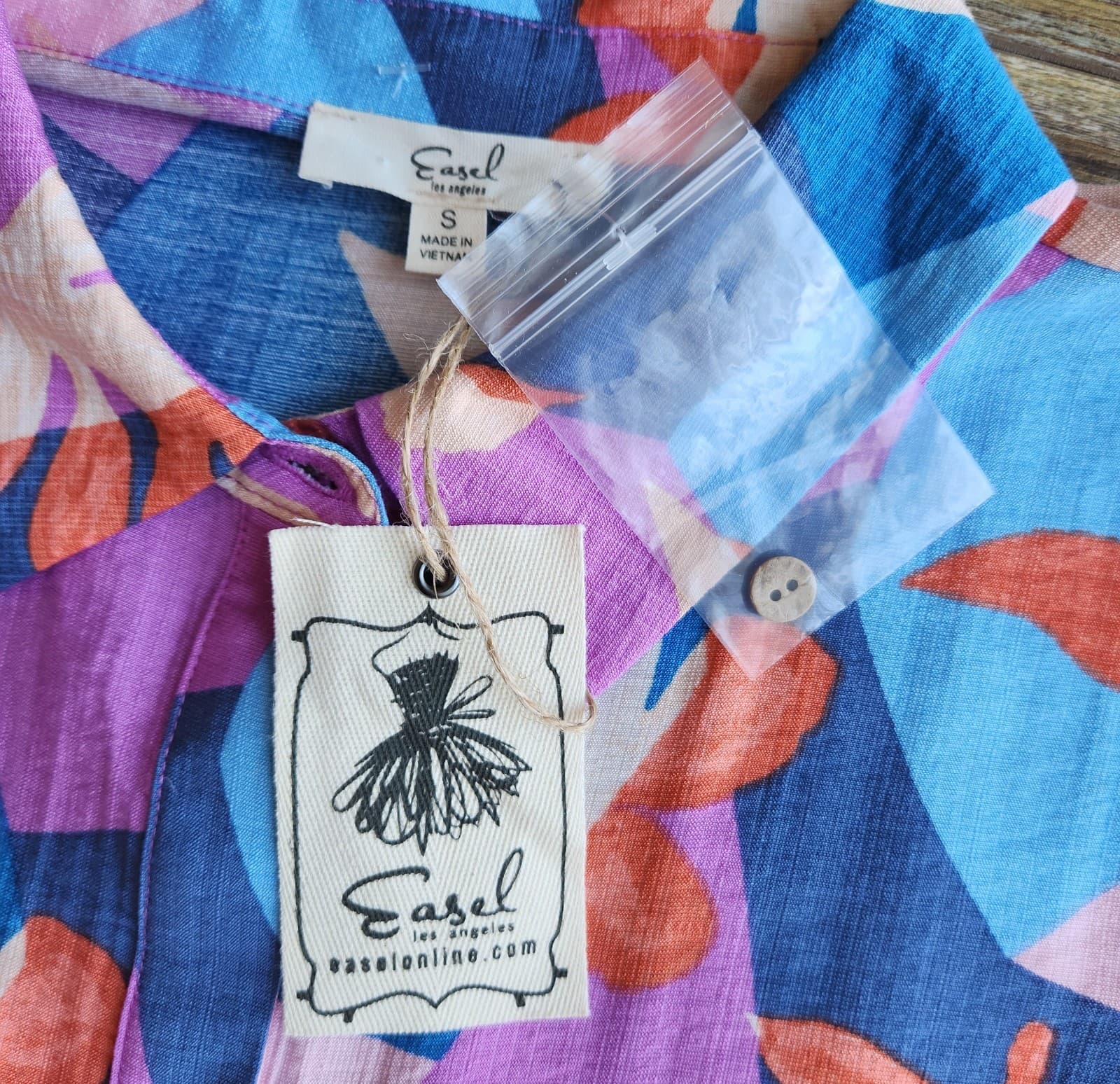 NWT Easel Los Angeles Leaf Printed Oversize Hi-Low Mini Shirt Dress Pocket Sz.S - Thumbnail 9
