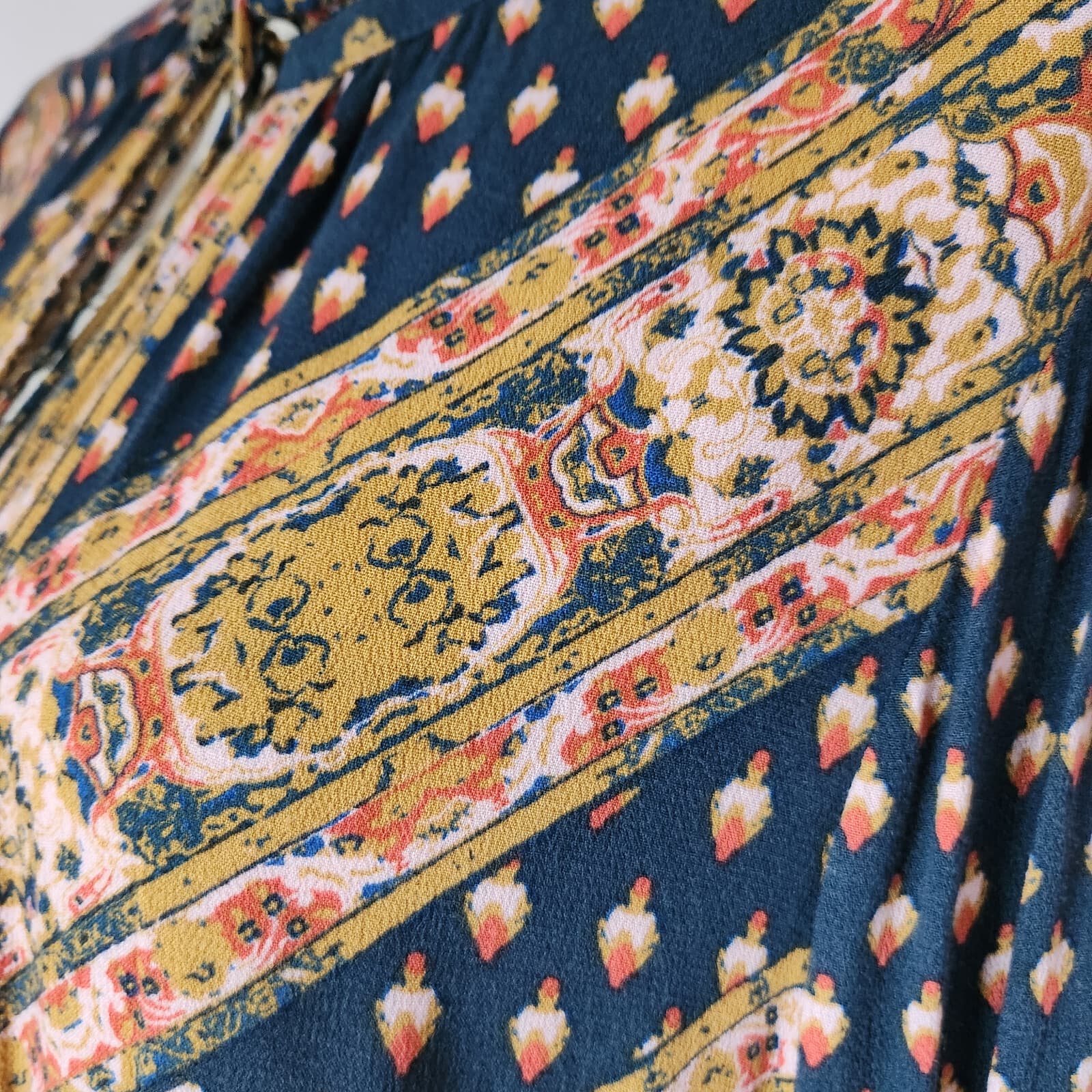 Free People Magic Mystery Ikat Paisley Tunic Top Bell Sleeve Rayon Multicolor M - Thumbnail 9