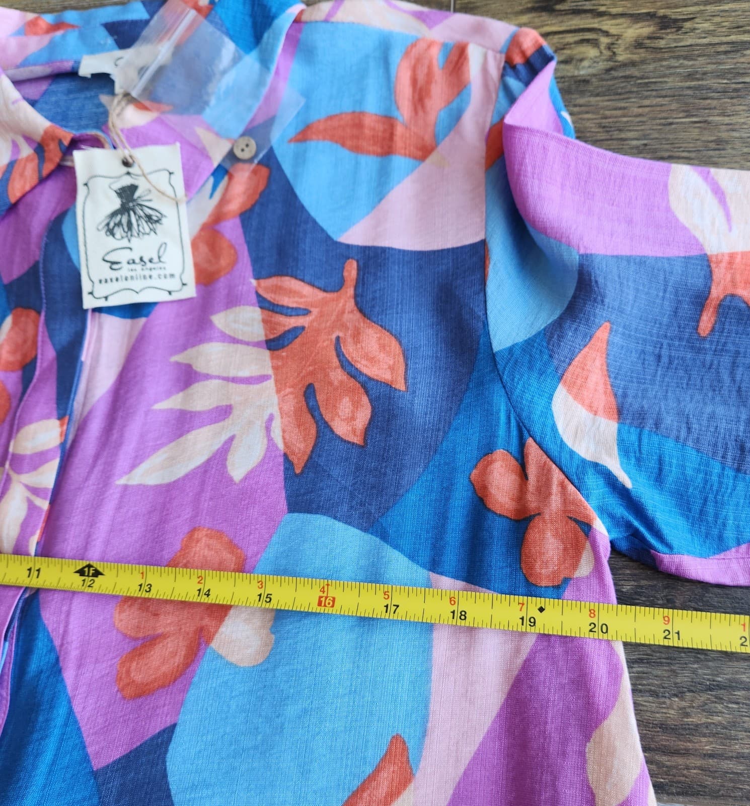 NWT Easel Los Angeles Leaf Printed Oversize Hi-Low Mini Shirt Dress Pocket Sz.S - Thumbnail 12