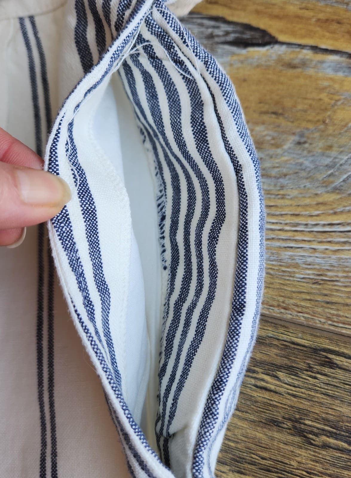Polo Ralph Lauren Belt Indigo-Dyed Linen Pleated 3" Short Stripe Beige Blue Sz.8 - Thumbnail 7