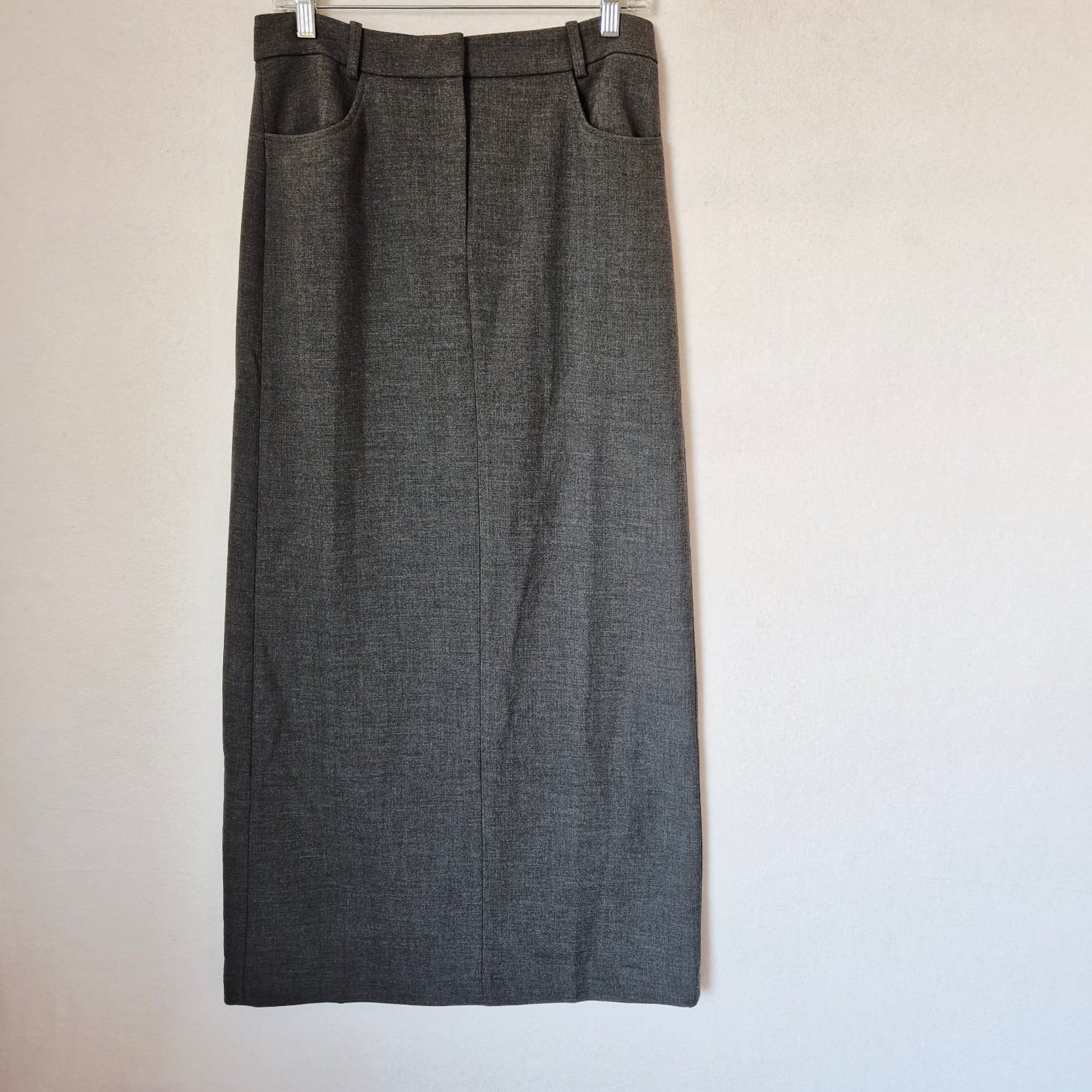 NWT Mango Maxi Pencil Skirt Back Slit Front Zip Pocket Grey Women's US4 EU36 - Thumbnail 3