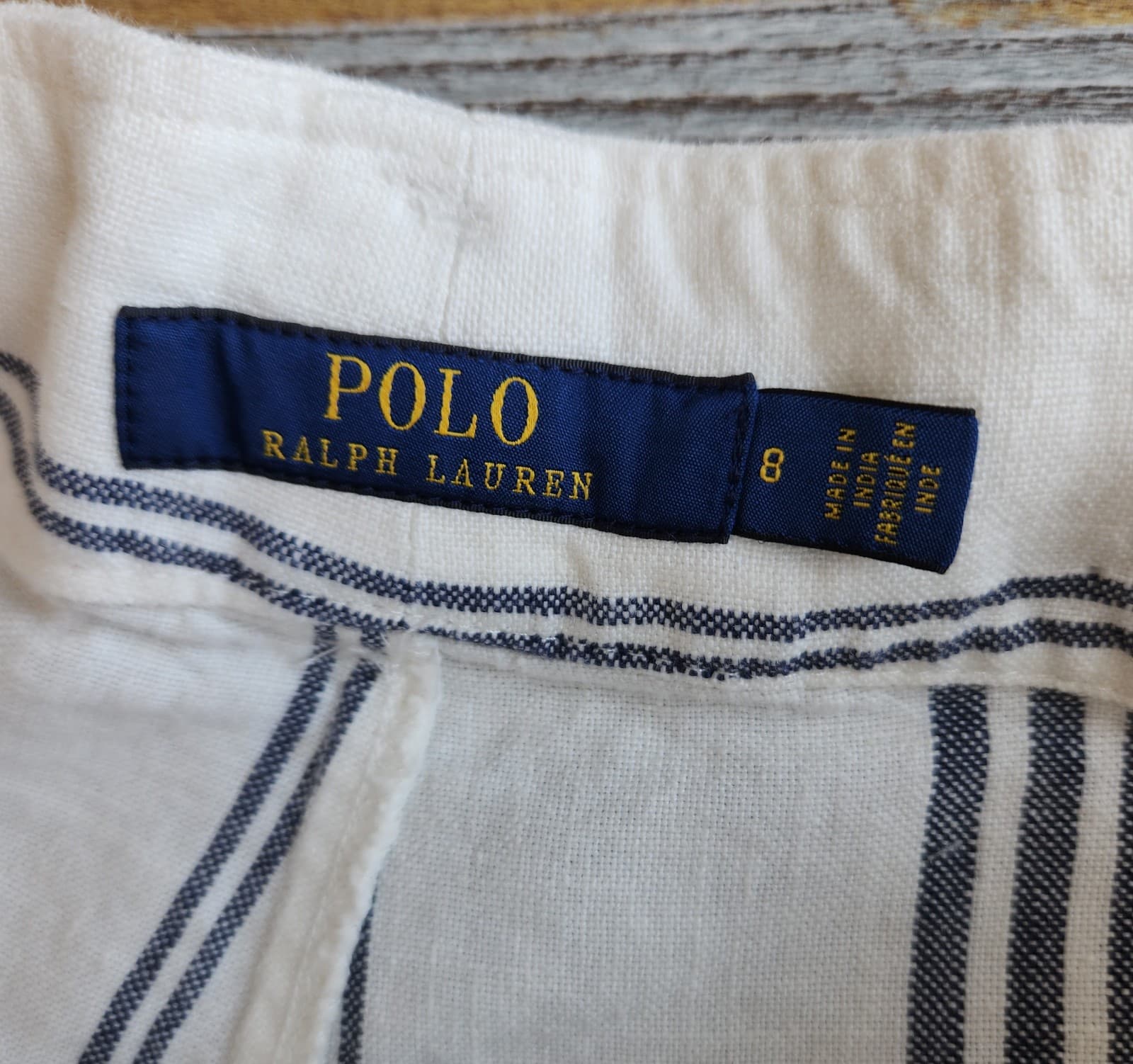 Polo Ralph Lauren Belt Indigo-Dyed Linen Pleated 3" Short Stripe Beige Blue Sz.8 - Thumbnail 10