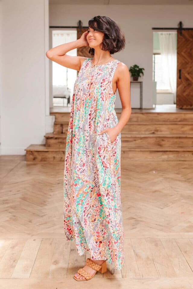 NWT Lime N Chili OTT Floral Sleeveless Maxi Dress Pocket Rayon Multicolor Sz.S - Thumbnail 2