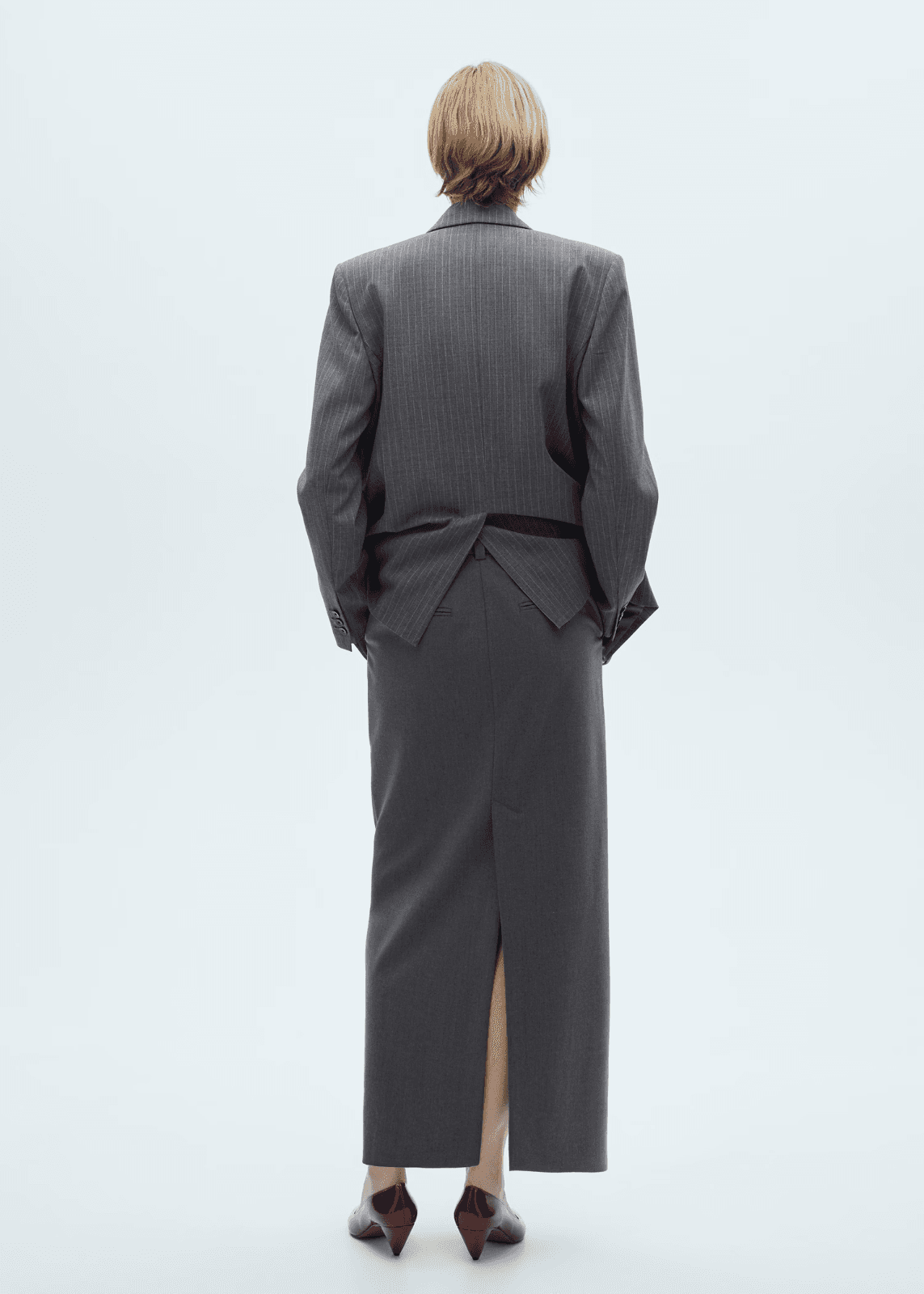 NWT Mango Maxi Pencil Skirt Back Slit Front Zip Pocket Grey Women's US4 EU36 - Thumbnail 9